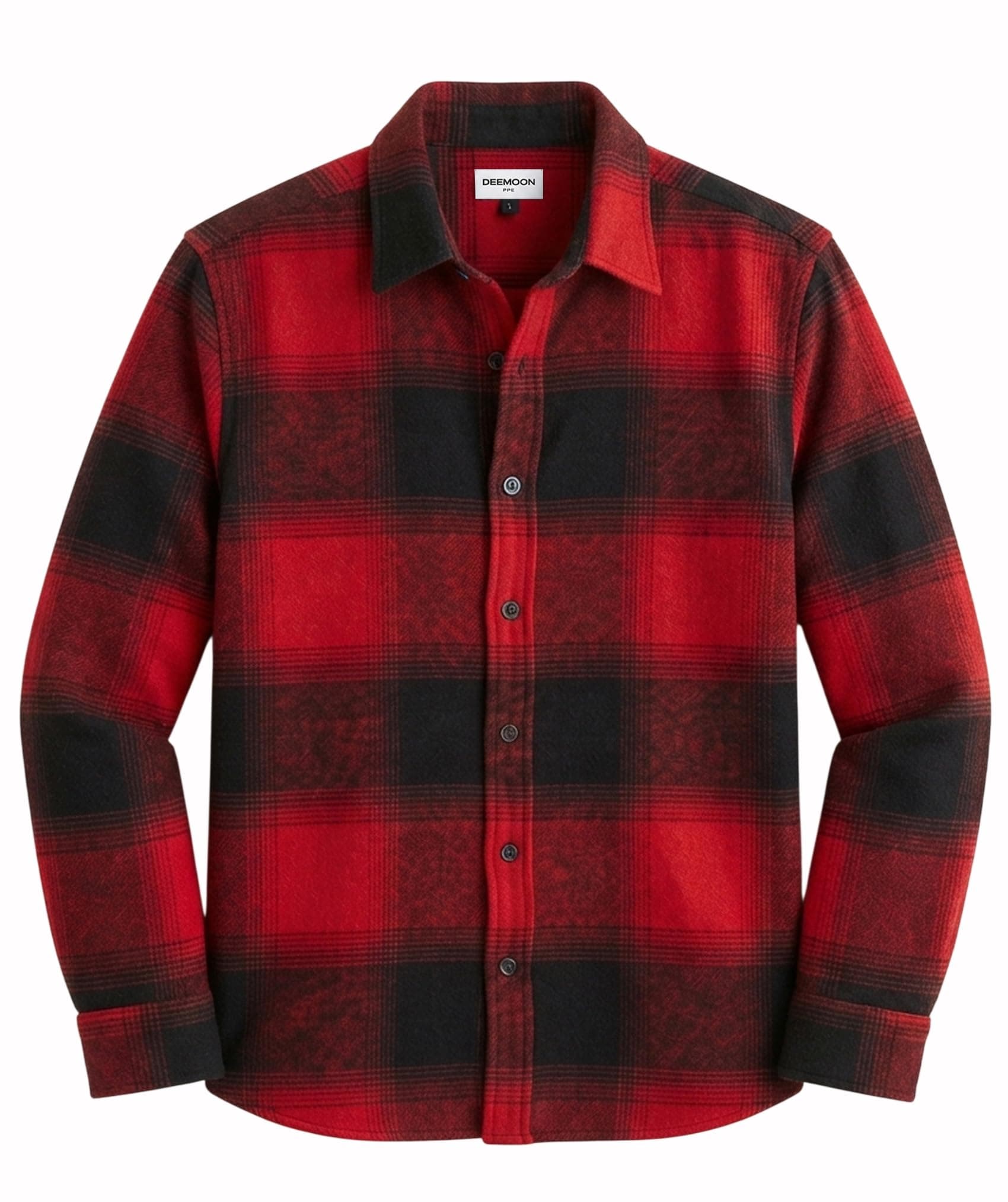 DEEMOON Men's Premium Cotton Flannel Checkered Shirt | Full Sleeve Plaid Casual Button-Down | Regular Fit | Winter & Autumn Wear | Size - L | Color - Red