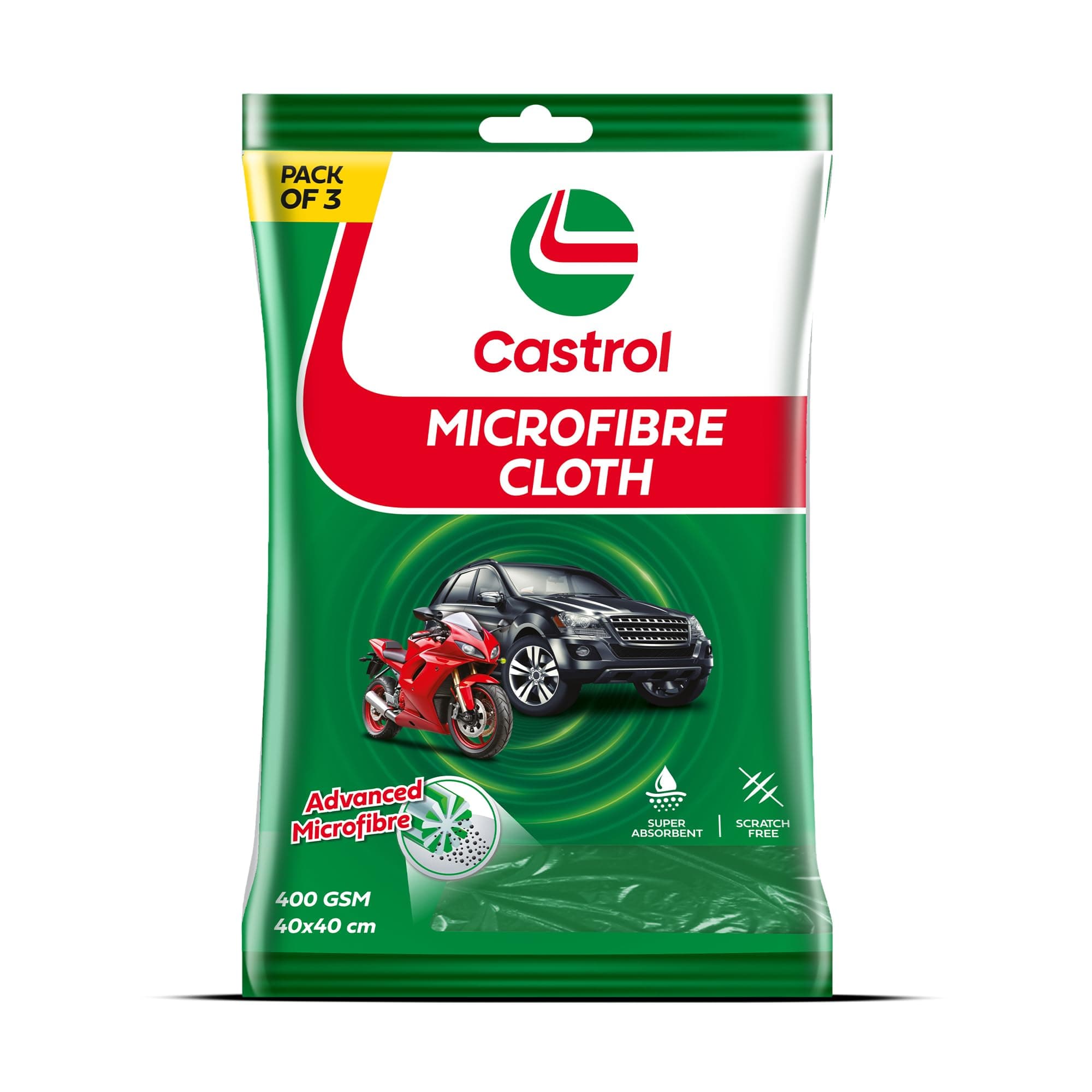 Castrol Microfibre Cloth (Pack of 3, 40x40cm)