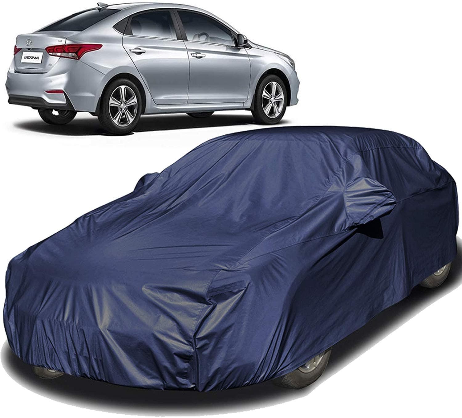 Autofact Car Body Cover Compatible for Hyundai Verna Fluidic (2017/2018/ 2019) with Mirror Pockets (Navy Blue)