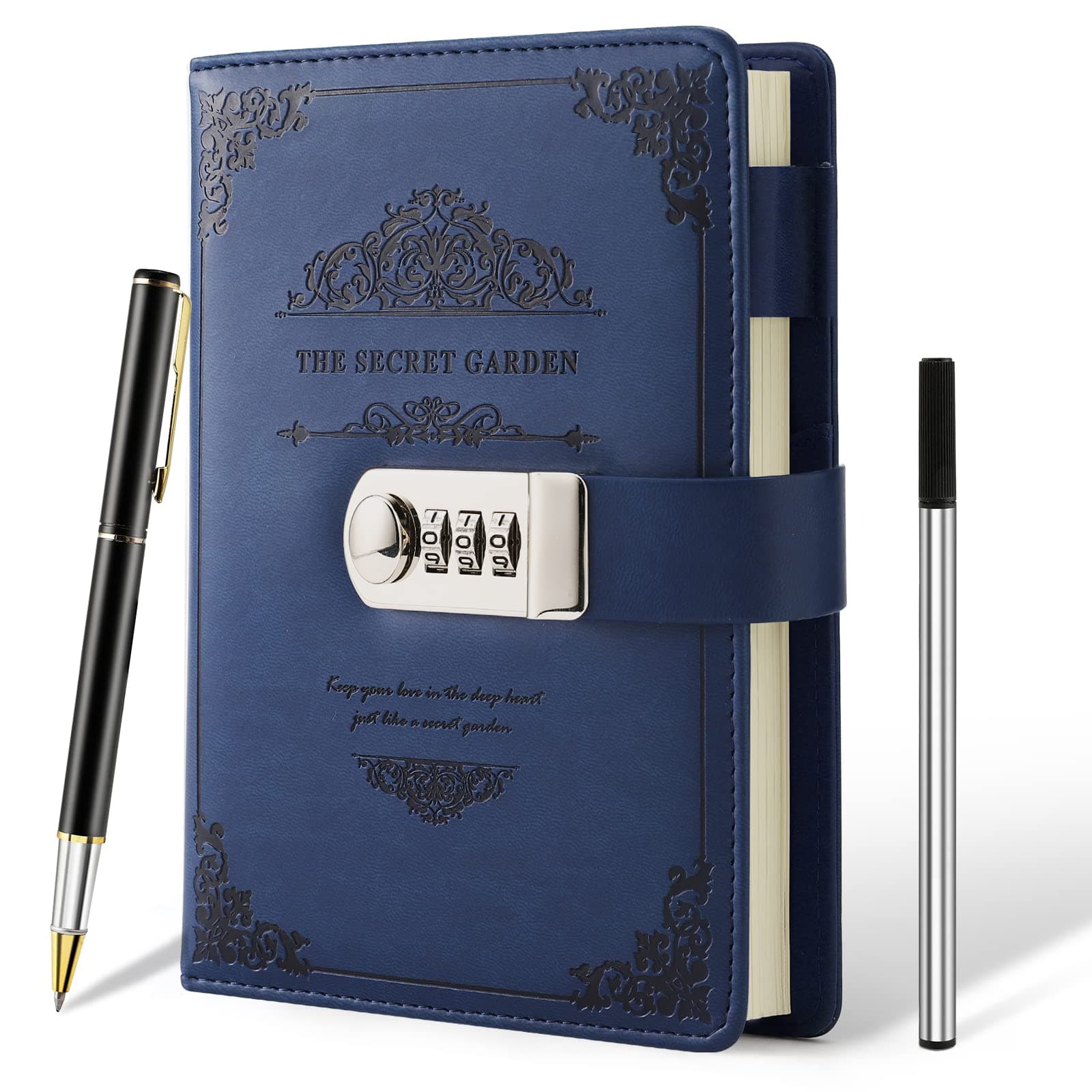 XIYUNTE Journal with Lock Personal Diary, A5 Lockable Notebook with Pen & Gift Box, Lockable Journal for Adults, Refillable Secret Diary with Lock, 200 Pages 100gsm Premium Paper, Blue