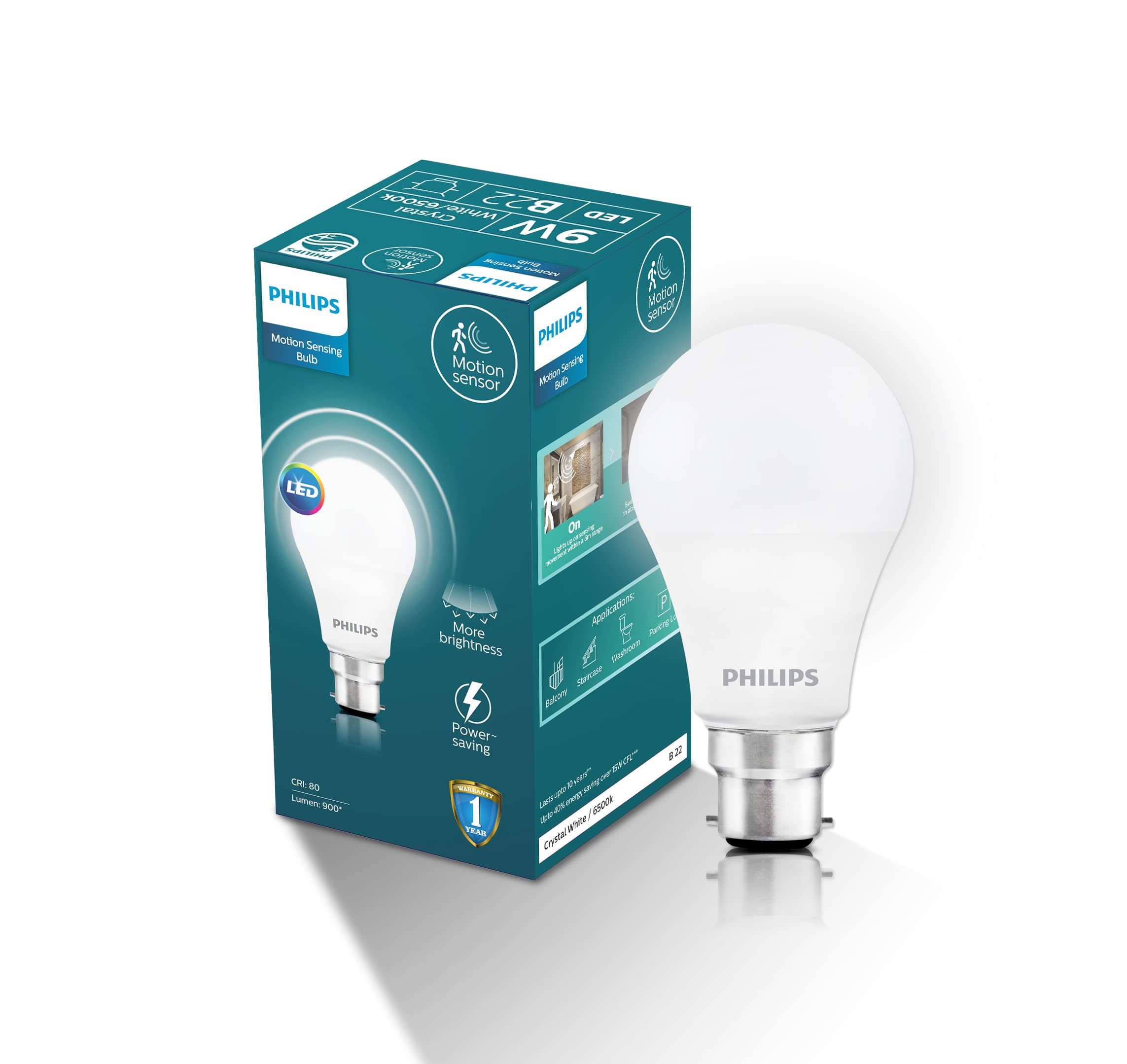 Philips 9W Motion Sensor B22 LED Bulb | Motion Sensor Light for Home | Motion and Ambient Sensor LED Bulb | Crystal White, Pack of 1