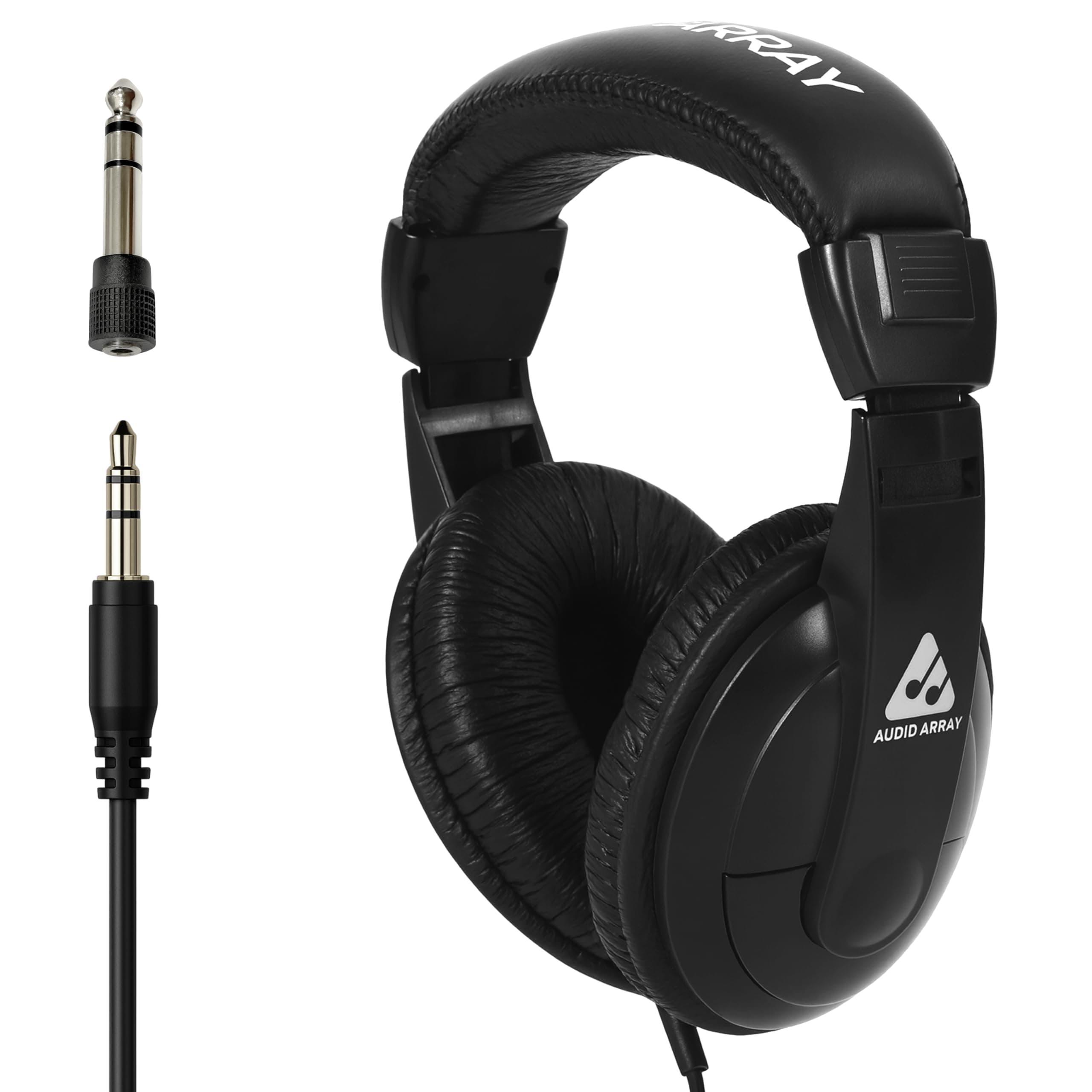 Audio Array Studio Monitoring Headphones | AH-45-BK Overhead Headphones, 40mm Deep Bass Closed-Back, 20–20kHz, 32Ω, 100dB SPL, 3m OFC Cable, Dual Adapter - Black