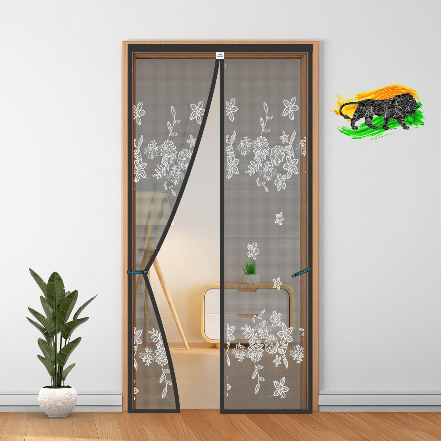 LifeKrafts Polyester Door Mosquito Net with Magnets |Mosquito Curtain for All Door Types and Sizes | Auto Close Insect Screen | (Size 205 * 80cm,Jacquard Grey Color)