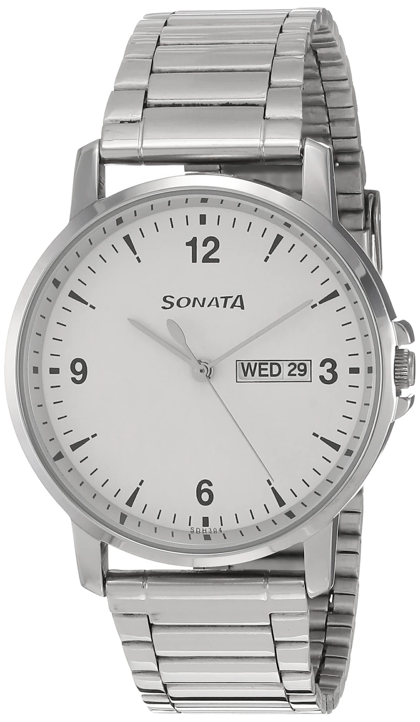 Sonata Essentials Quartz Analog with Day and Date White Dial Silver Stainless Steel Strap Watch for Men - NT77083SM01