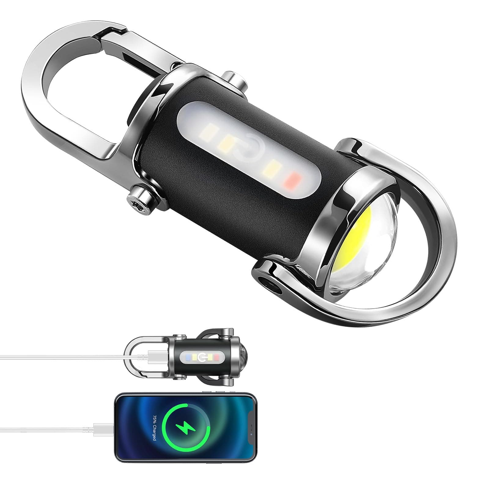 BudaTao Emergency Keychain Flashlight (3 in 1), Black & Silver