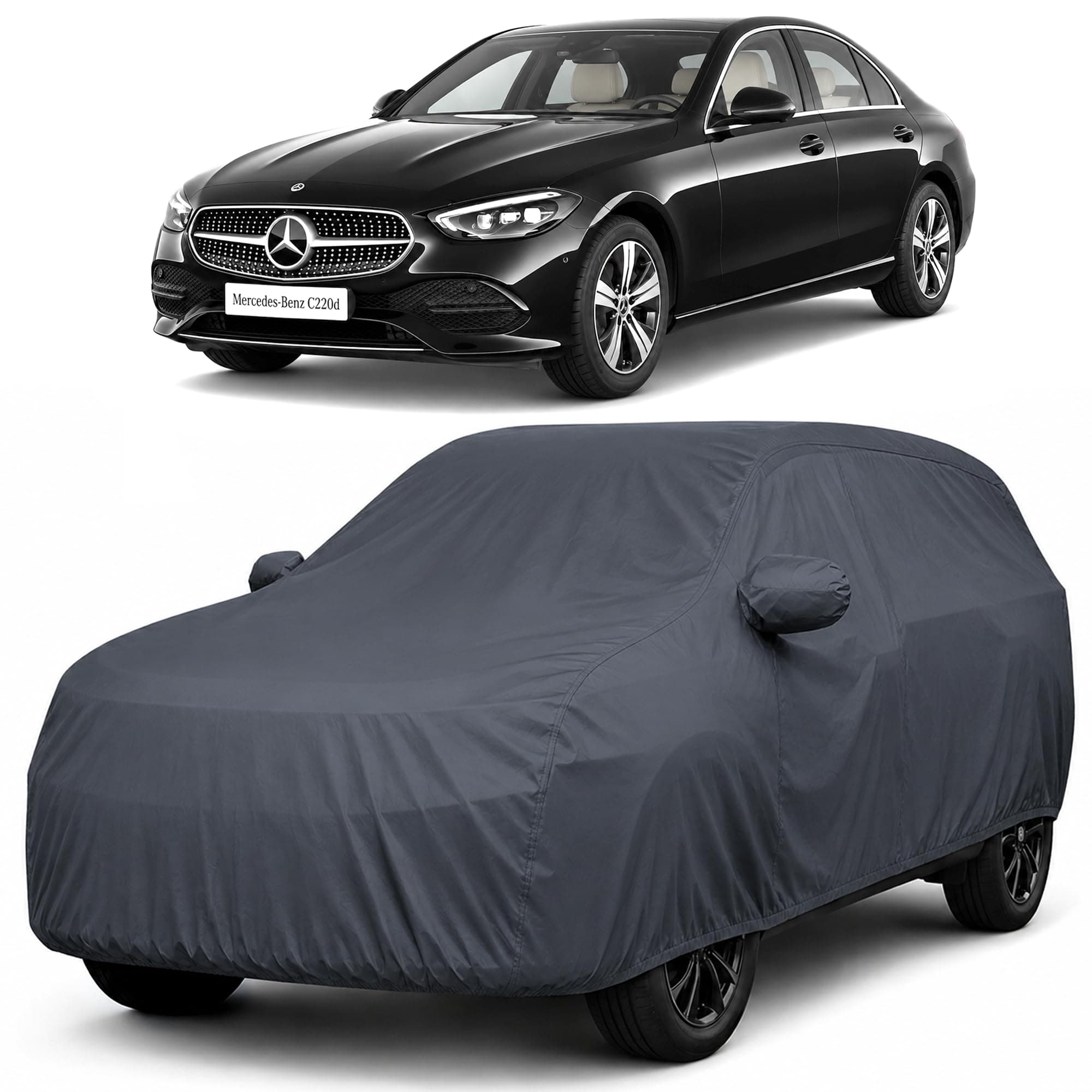 Autofact Car Body Cover Compatible with Mercedes-Benz C220d | Custom Fit Car Cover |100% Waterproof | Triple-Stitched Lightweight Fabric | Dustproof | Indoor & Outdoor Use | Elastic Bottom