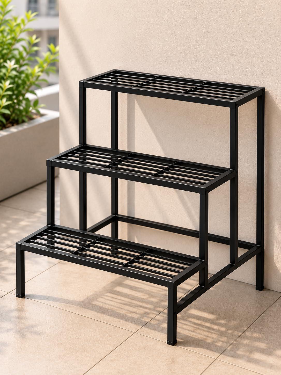 Bee Creative Plant Stands for Outdoor Balcony, Flower Pot Stand for Indoor Plants, Large Metal Planter Stand for Living Room, home decor, Indoor & Outdoor plants Stand (3_STEP_B)