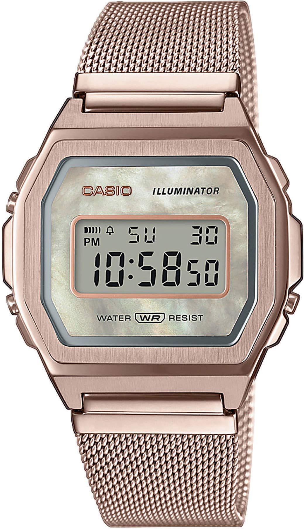 Casio Unisex Vintage A1000MCG-9EF Rose Gold Digital Dial Rose Gold Stainless Steel Mesh Band D195