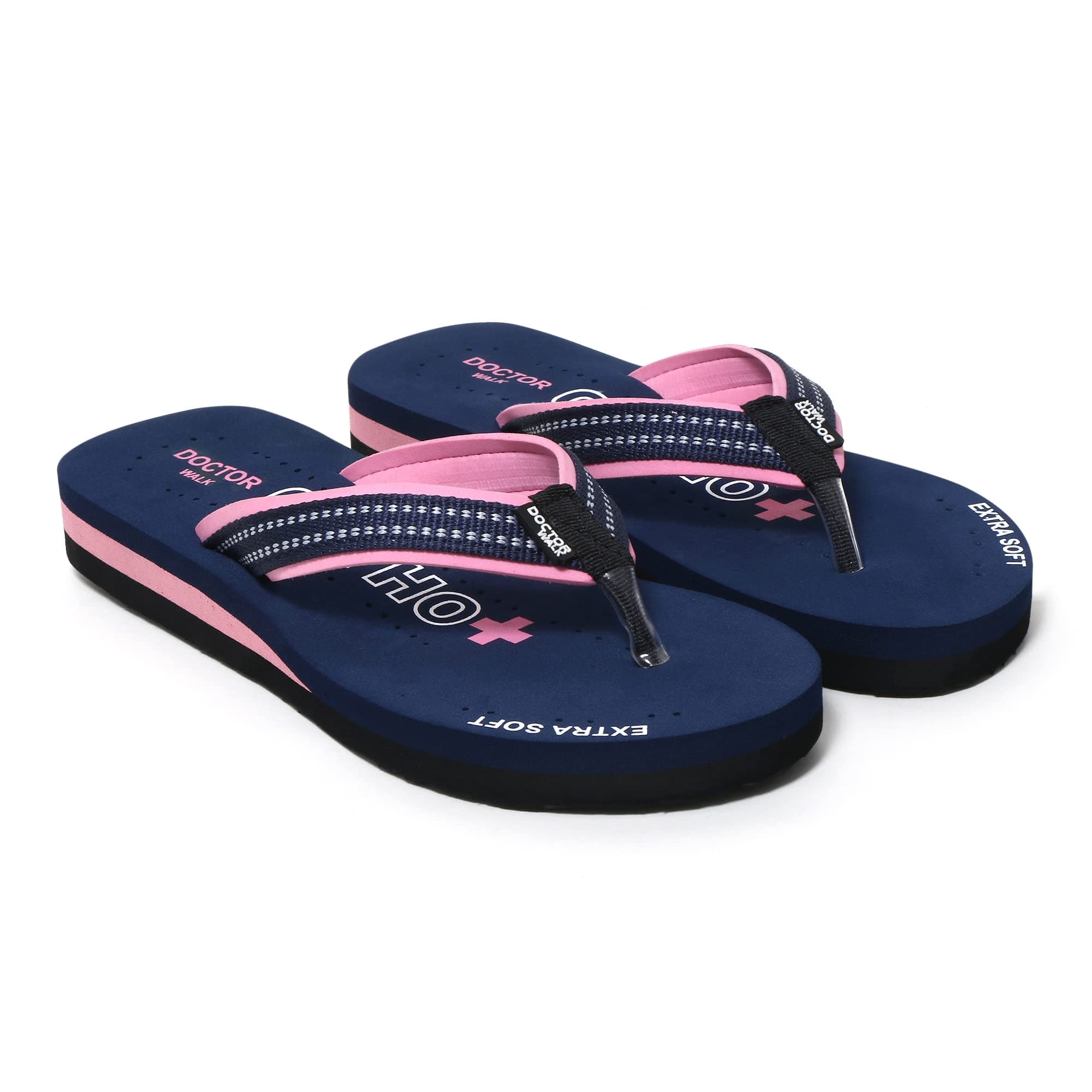 Doctor Walk Soft Comfort Flip Flops, Black and Red, Cushioned Thong Sandals Slipper for Women's (Blue, UK Footwear Size System, Adult, Women, Numeric, Medium, 6)