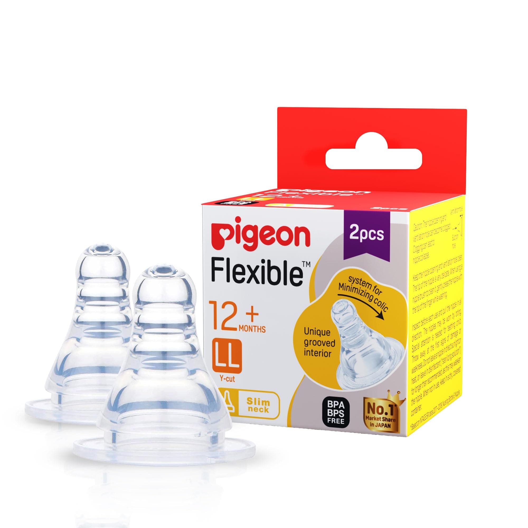 Pigeon Peristaltic Silicone Nipple LL Y-Cut | for 12+ Month Babies | BPA & BPS Free | Natural Feeding Motion | Pack of 2