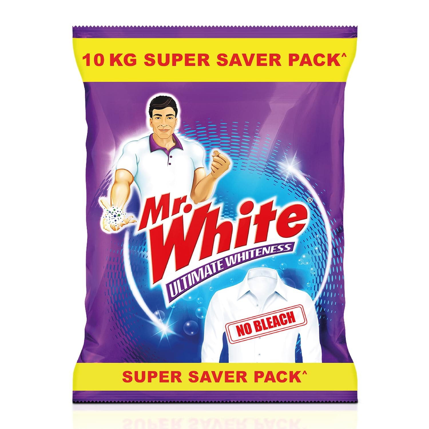 MR WHITE Detergent Powder 10 Kg Super Saver Pack|Whiteness Boosters Gives Ultimate Whiteness | No Bleach Formula Keeps Coloured Clothes Bright And Safe | For Bucket Wash & Top Load Washing Machines