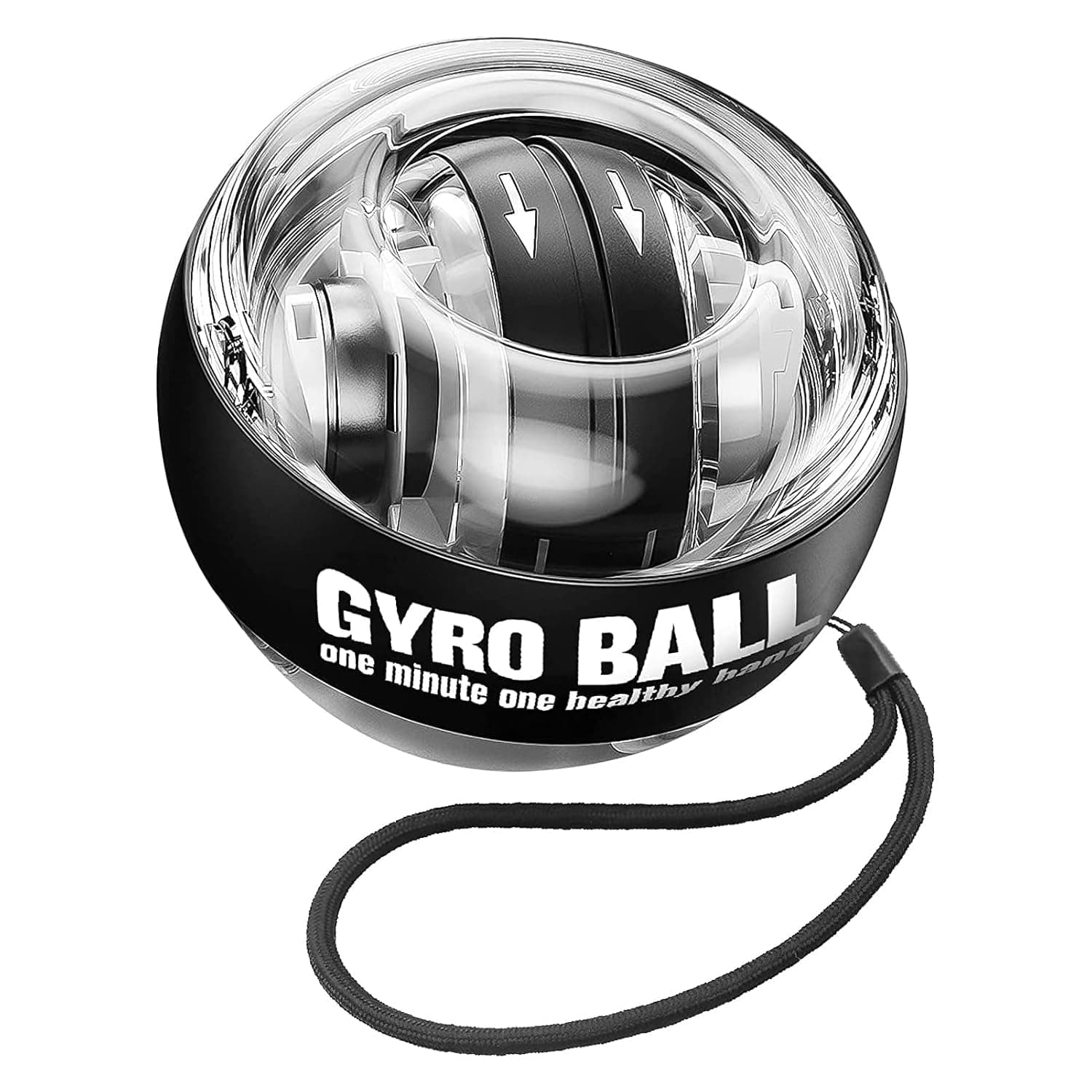 SANGOZ Advanced Gyro Wrist Strengthener Ball - Enhancing Arms, Fingers, and Wrists with Auto-Start Technology for Powerful Muscles and Bones (Platinum Core, Lights, Black)