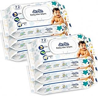 Jr. Sr. Baby Wipes With Lid | 72 Wipes x Pack of 6, 432 Wipes | Safe & Moist Wet Wipes for Babies | Prevents Rashes & Redness with Goodness of Aloe Vera, Vitamin E & Chamomile Oil | No Paraben & No Alcohol