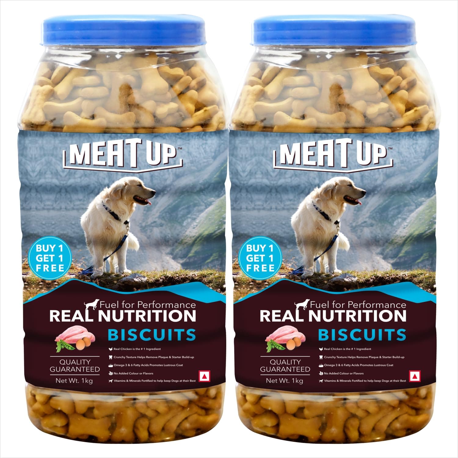Meat Up Dog Treats Biscuits 2kg (1kg + 1kg) | Mutton Flavour | Suitable for All Life Stages | Helps Remove Plaque & Tartar | Enriched with Vitamins & Minerals | Promotes Lustrous Coat