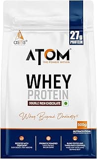 AS-IT-IS ATOM Whey Protein 500g | 27g protein | Isolate & Concentrate | Double Rich Chocolate | USA Labdoor Certified | With Digestive Enzymes for better absorption