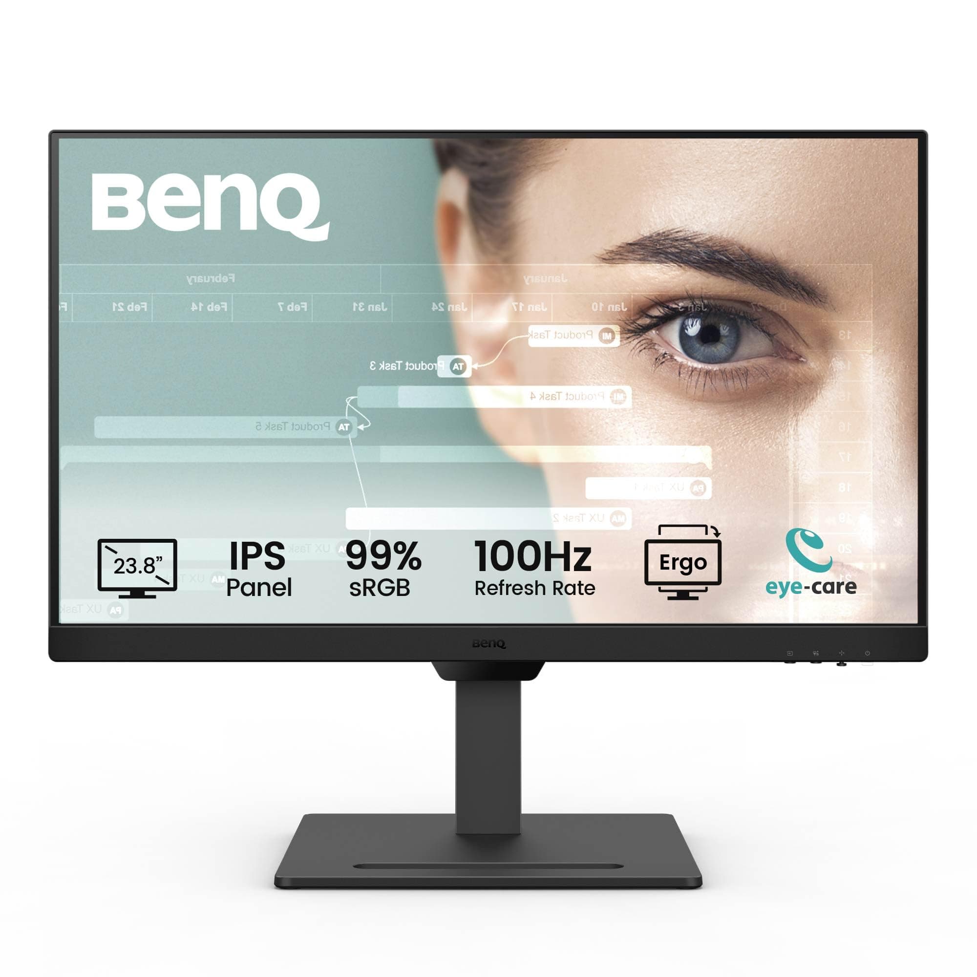 BenQ GW2490T 24" 1300:1 CR 1920x1080 FHD IPS Monitor| 100Hz| 99% sRGB| Height Adjustable|Ergo Design|VESA MediaSync| Dual HDMI| DP Port| Speakers| Eye-careU| Eyesafe|B.I. Gen2| LBL+|Wall Mount (Black)