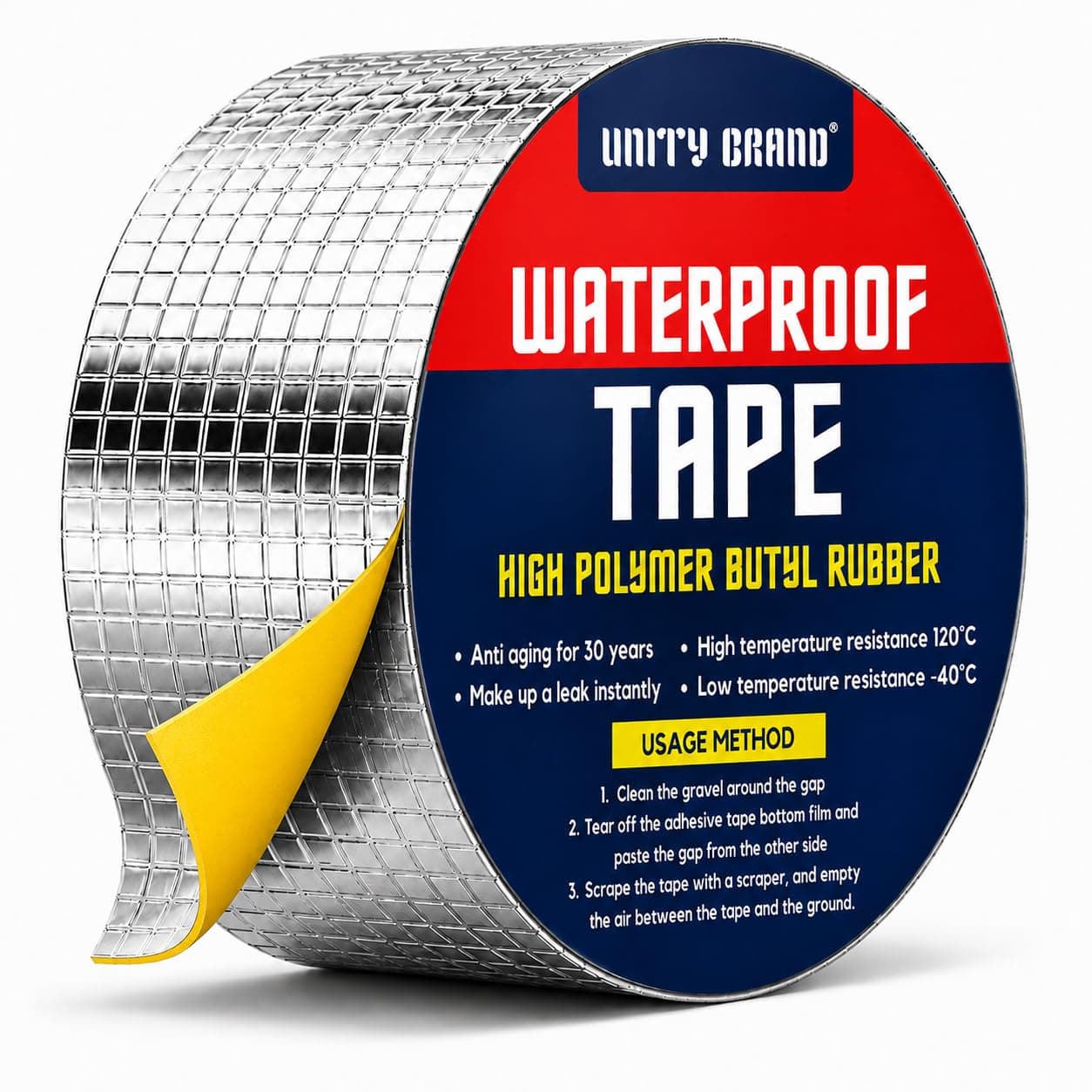 UB Unity Brand Waterproof Aluminium Tape for Roof Leakage, Heavy Duty Strong Adhesive Butyl Tape for Roof Leak, Water Tank, Window & Pipe Leakage Repair, Weatherproof Seal Tape (5 CM X 5 Meter)