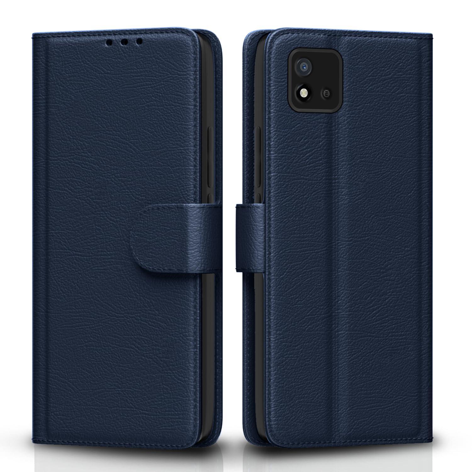 Pikkme Realme C11 Flip Case Leather Finish | Inside TPU with Card Pockets | Wallet Stand and Shock Proof | Magnetic Closing | Complete Protection Flip Cover for Realme C11 (Blue)