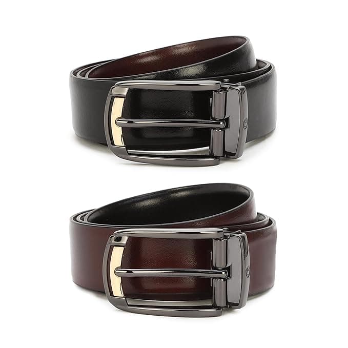 Louis Philippe Men's 100% Italian Leather Dual Tone Zinc Alloy Buckle Formal Reversible Belt