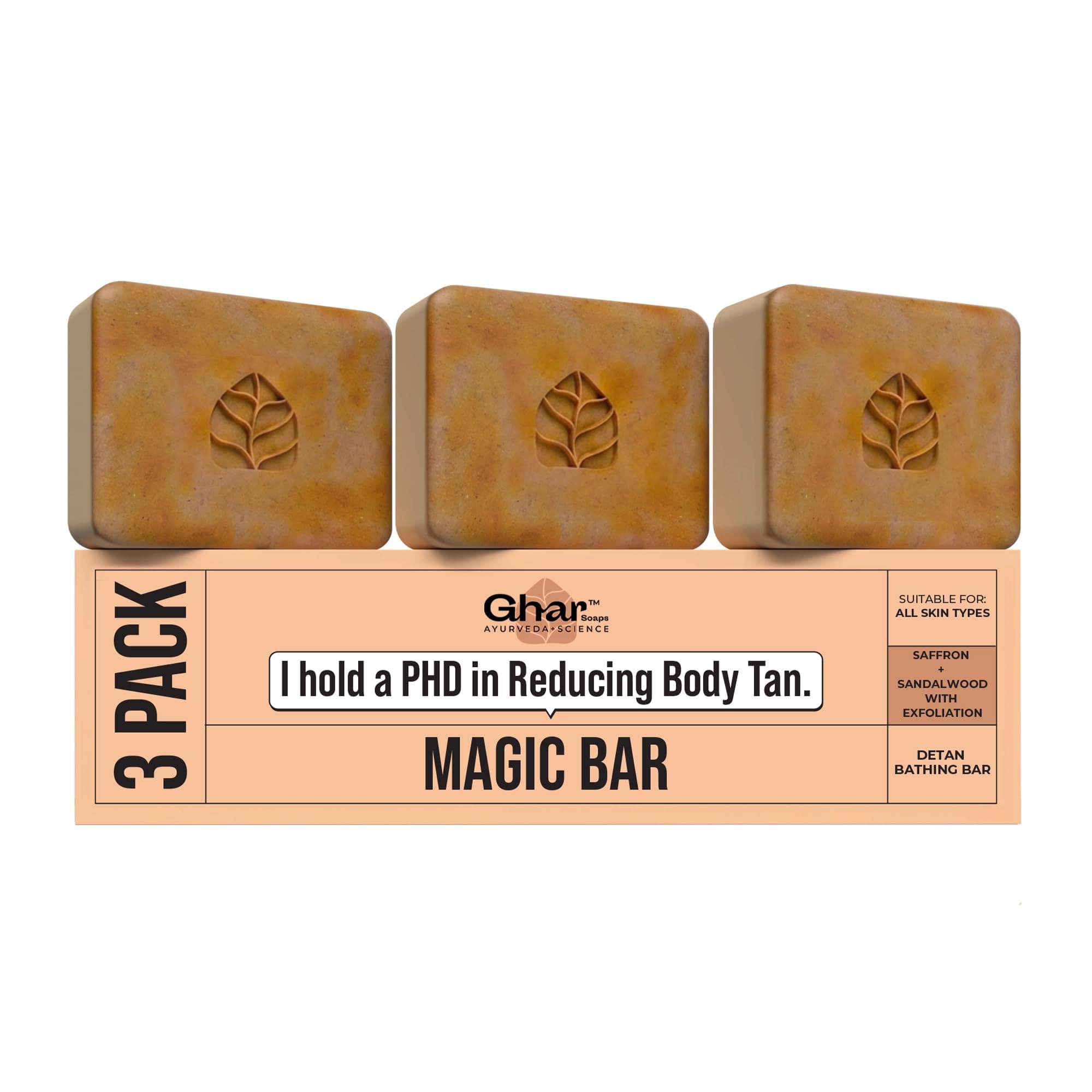 Ghar Soaps Sandalwood & Saffron Magic Bar For Bath (300 Gms Pack Of 3) | Paraben Free | Chandan & Kesar Bath Soap | Handmade Soaps For Glowing | Skin Brightening Soap For Men & Women