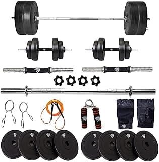 BULLAR Home Gym Set With 3 Feet Straight Rod and 2 Pieces Dumbbell Rods, Gym Combo & Home Workout Equipments with PVC Weights Plates (16Kg)