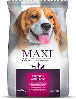 Maxi Adult Dry Dog Food 20 kg Pack | Chicken and Liver Flavour | Promotes Growth & Immunity | Balanced Nutrition | Antioxidants