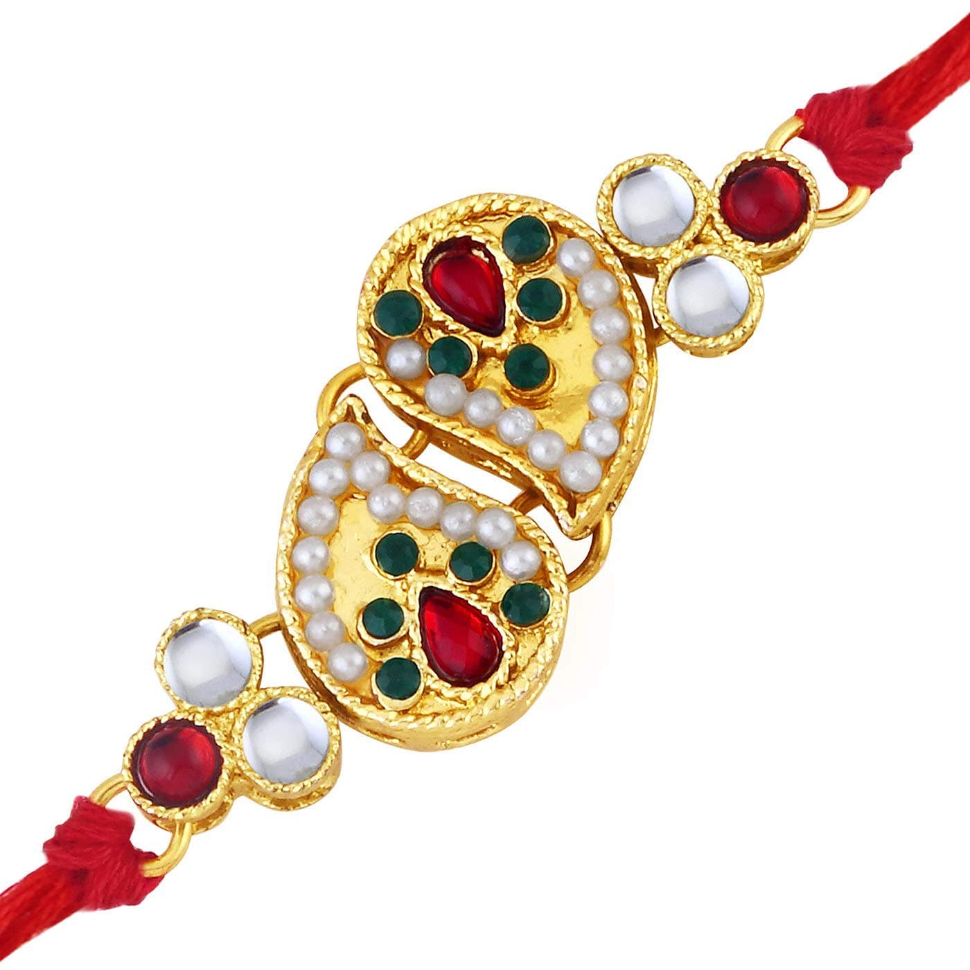 Sukkhi Rakhi for Brother Classic Kundan Designer Gold Plated with Roli Chawal & Greeting Card|RAK73416