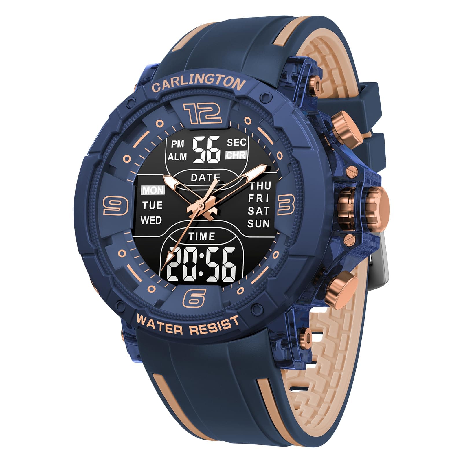 Carlington Velocity Series Analog-Digital Sports Watches for Men and Boys with Alarm, Stopwatch, Backlit Display, Dualtime, Silicone Rubber Strap, Water & Shock Resiatant - CT_8140