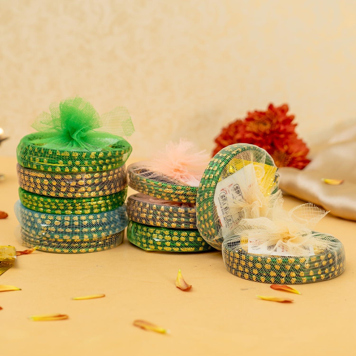 Ekhasa Haldi Kumkum Return Gifts Set of 10 – Pasupu Kumkuma/Manjal Kumkum Packets with Bangles | Traditional Pooja Return Gift for Ladies | Haldi Kunku Gift for Navratri, Varalakshmi Vratham