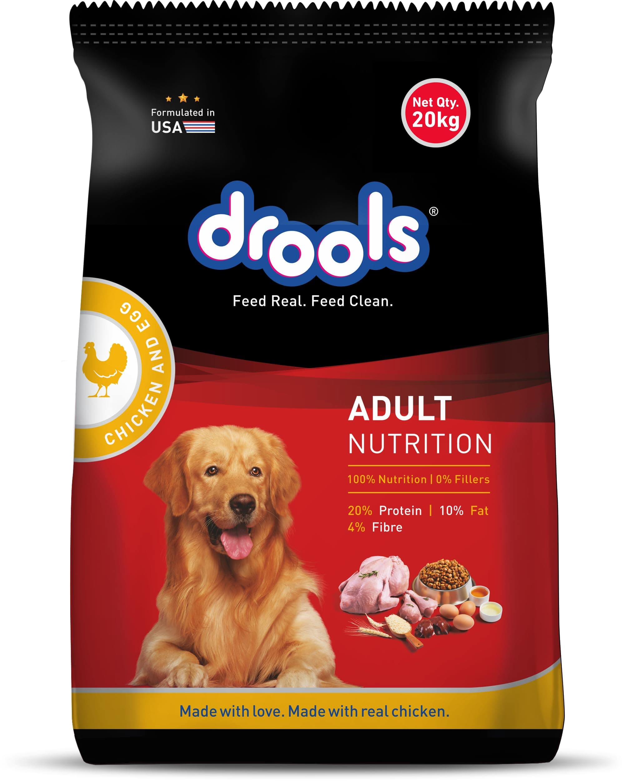 Drools Adult Dry Dog Food 20kg | Chicken & Egg Flavour | Supports Brain Development | Easily Digestible | Promotes Growth & Development