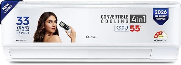 Cruise 1 Ton 3 Star, New Star rated, Inverter Split AC with 7-Stage Air Filtration (Copper, Convertible 4-in-1, Fast Cooling at 48 °C, PM 2.5 Filter, Anti-Rust Tech, CWCVBM-VQ1D123,White)