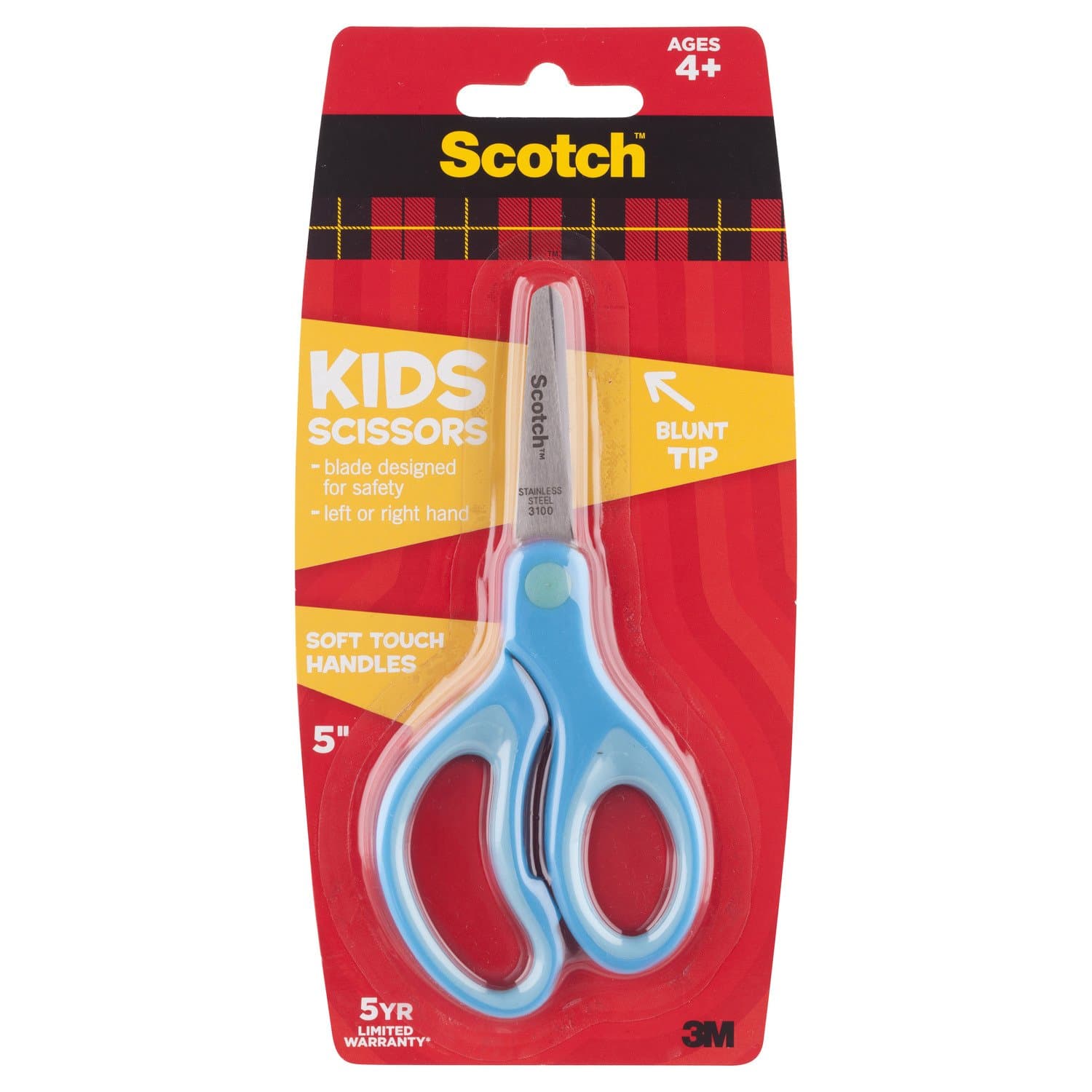 3M Scotch Stainless Steel Kid safe Scissors | Blunt Tip | Soft Grip | Left and right hand (Color may vary)