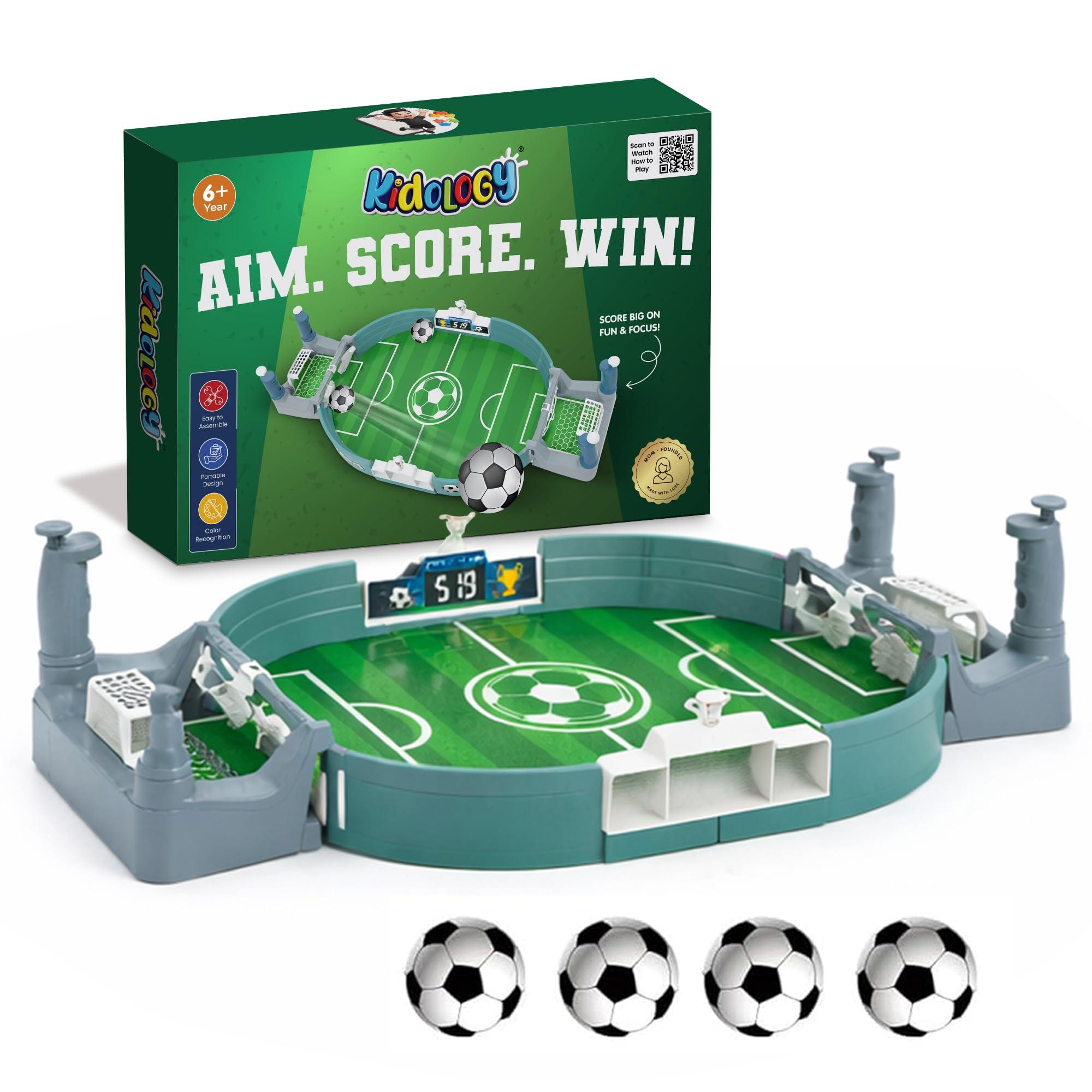 Kidology Football Table Interactive Game for Kids | Indoor Mini Football Board Game 2 Players | Portable Table Football Soccer Game Set with Balls, Goals & Controllers | Fun Sports Toy & Gift for Kids
