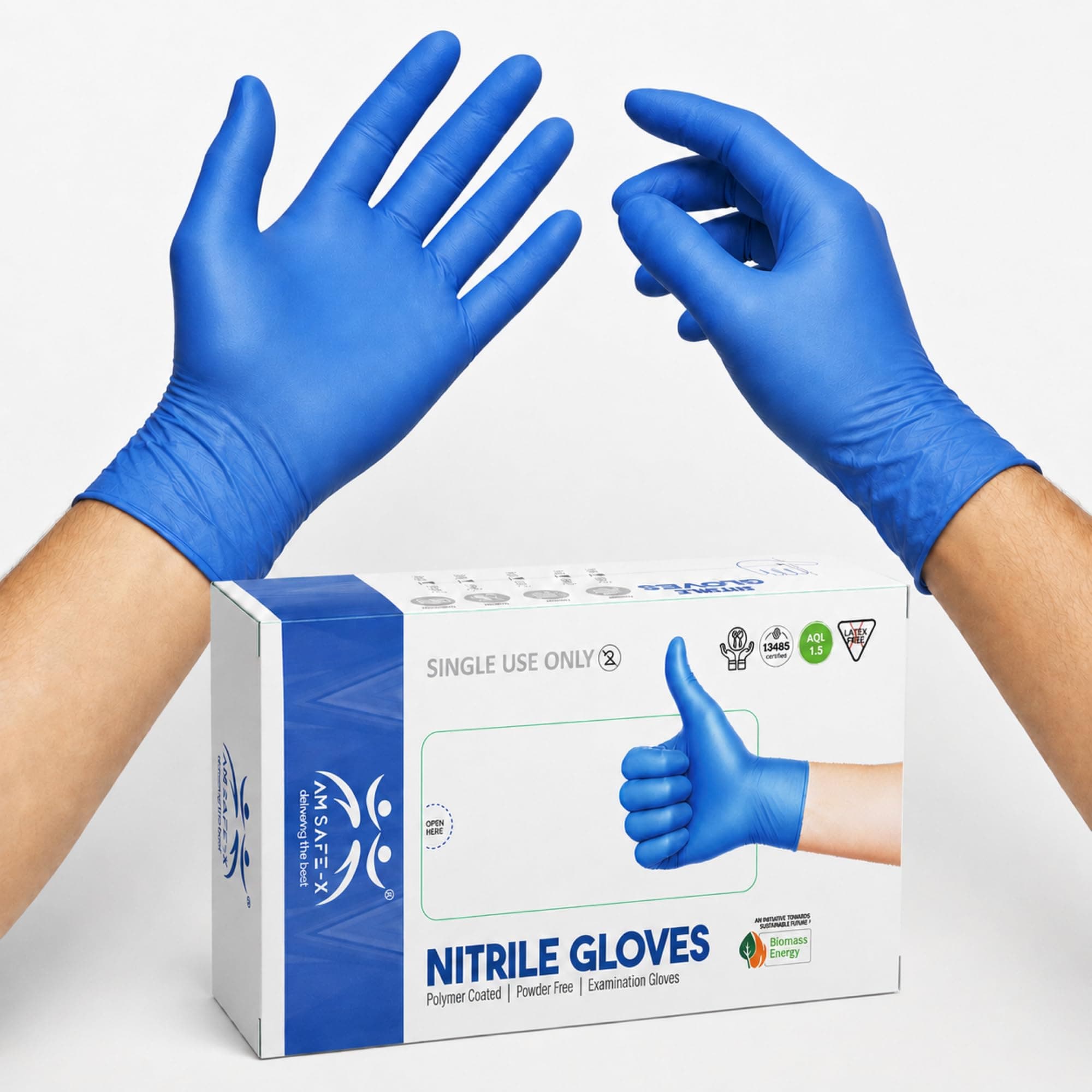 AM Safe X Powder Free Blue Nitrile Gloves for Hands 50pcs | Food Grade Heavy Duty Disposable Multipurpose Gloves | Single Use | Cleaning, Kitchen, Tattoo, Salon, Automotive & Examination Gloves Small