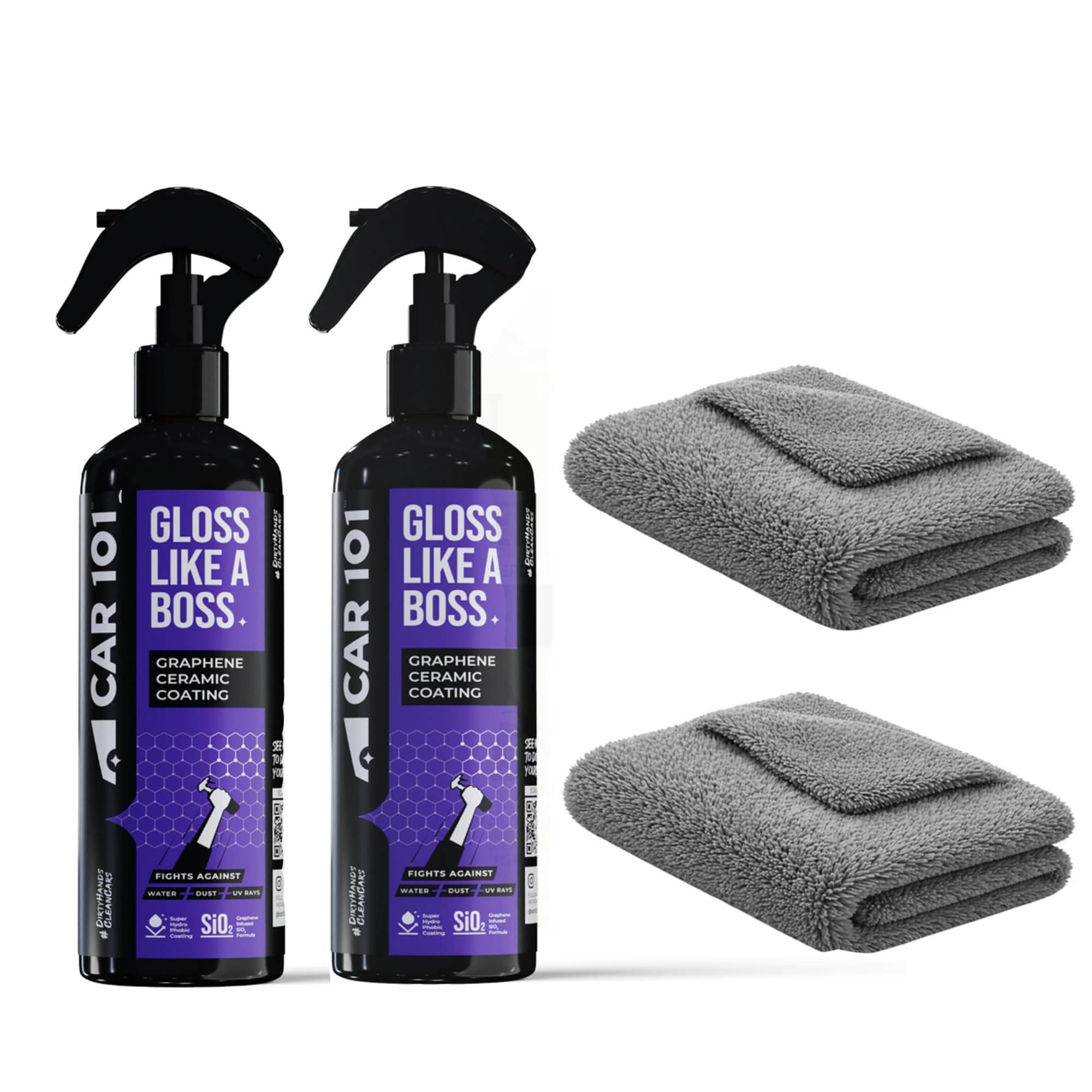 CAR101 Graphene Coating Spray - 300ml (Pack of 2) | Ceramic + Hydrophobic Finish | Advanced UV Protection | Extreme Gloss | Easy DIY Application | For Cars & Bikes