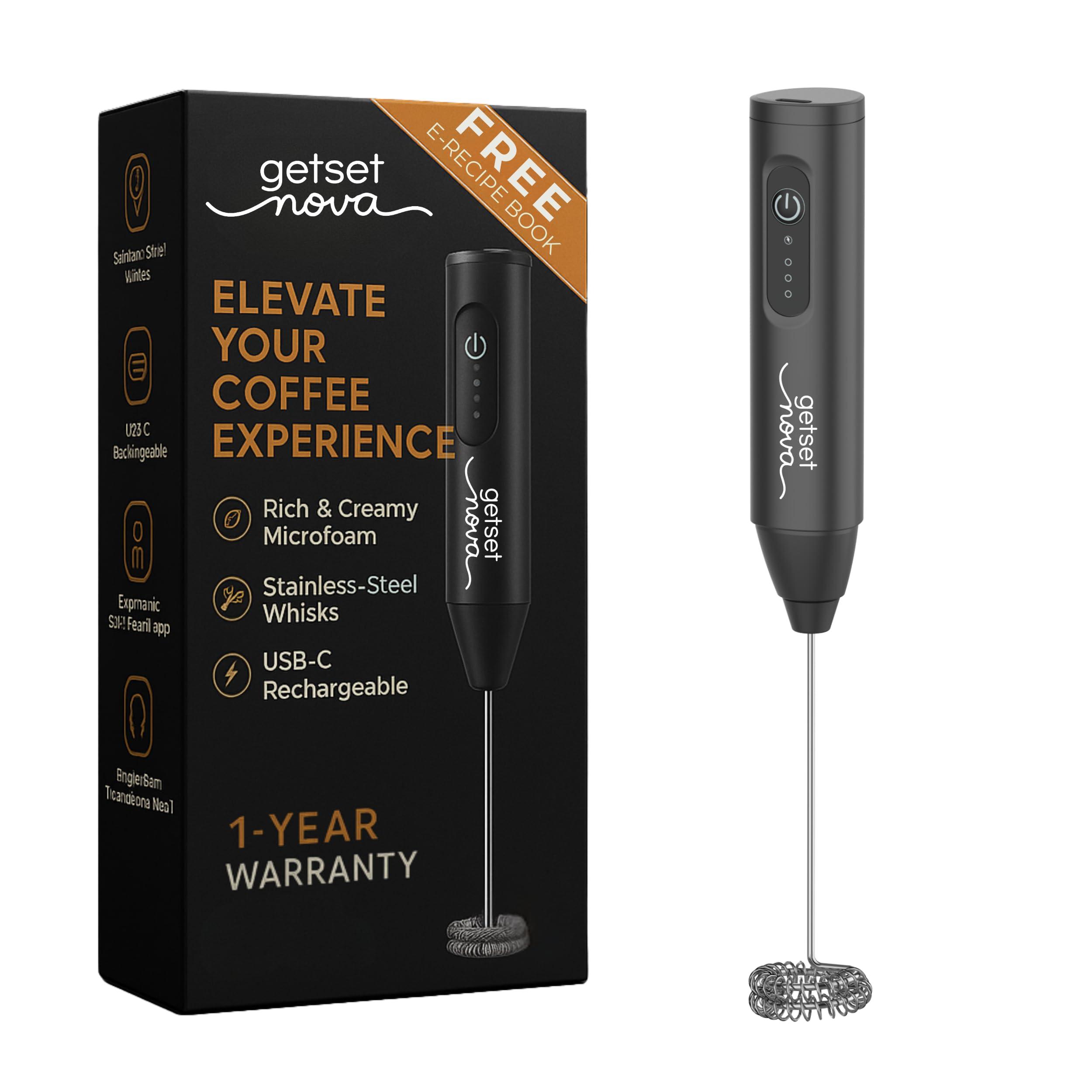 Nova Electric Milk Frother for Coffee - Rechargeable Coffee Frother, Beater, Blender & Mixer | Handheld Coffee Whisker for Cold Coffee, Latte & Cappuccino | Mini Coffee Maker Machine for Home (Black)