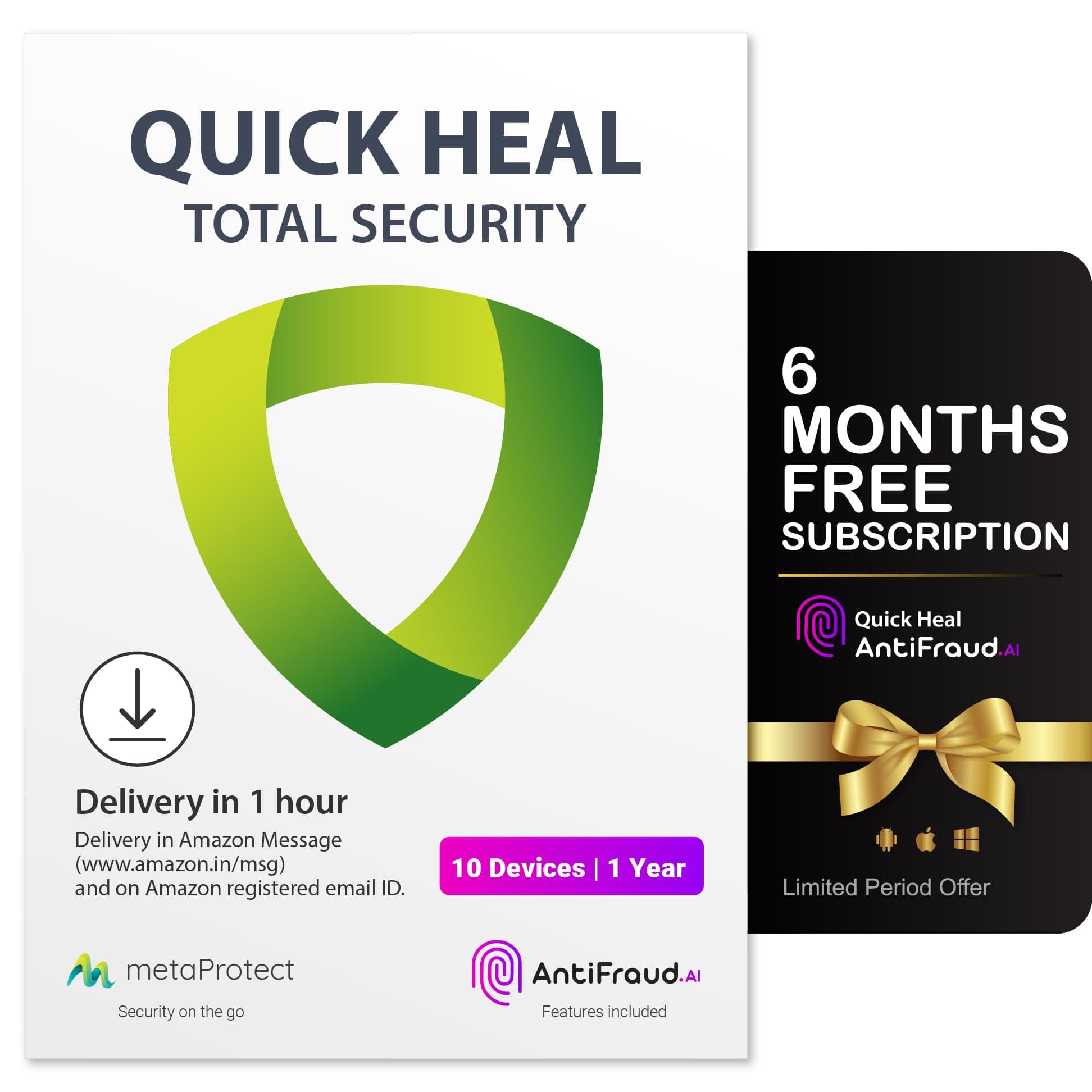 Quick Heal Total Security | Windows PC/Laptop | 10 User, 1 Year | Dark Web Monitoring & Parental Control | Banking Protection | Email Delivery in 1hr | + 6 month AntiFraud.AI for IOS/Android