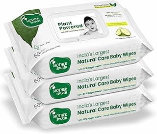 Mother Sparsh Natural Care Water Baby Wipes with Lid | 100% Plant Made Fabric From Forest Land | Fresh+Cleanse (with Cucumber) Plant Powered Wet Wipes For Baby I Cotton Cloth Like Bigger Sheets | 60 Pcs (Pack of 3)