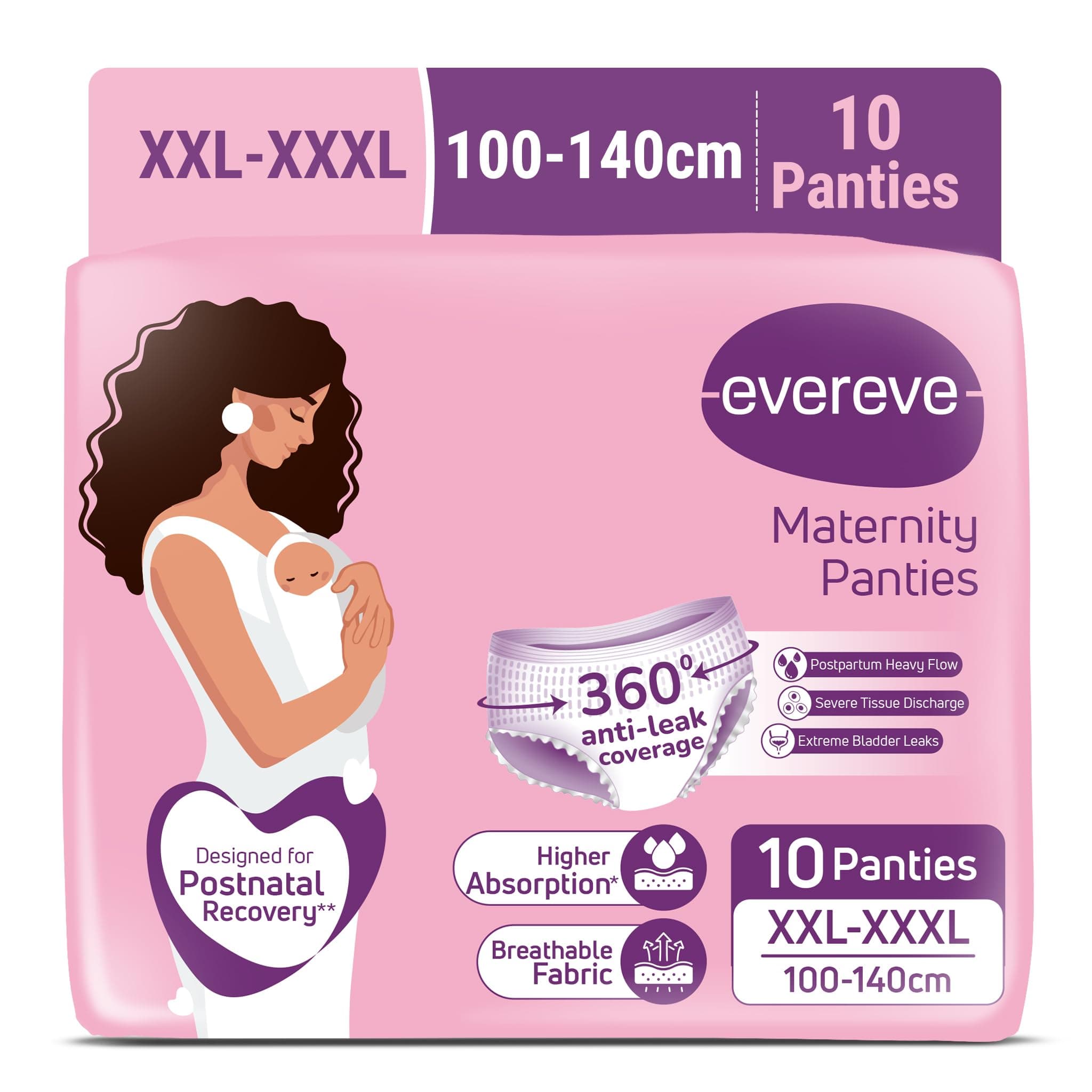 Evereve Maternity Period Panties for Women, (XXL-XXXL), 10 Pcs, Postpartum Heavy Flow Bleeding, 360 Degree Leak Protection, 3X Absorption, Soft Breathable Disposable Panties for Postnatal Recovery