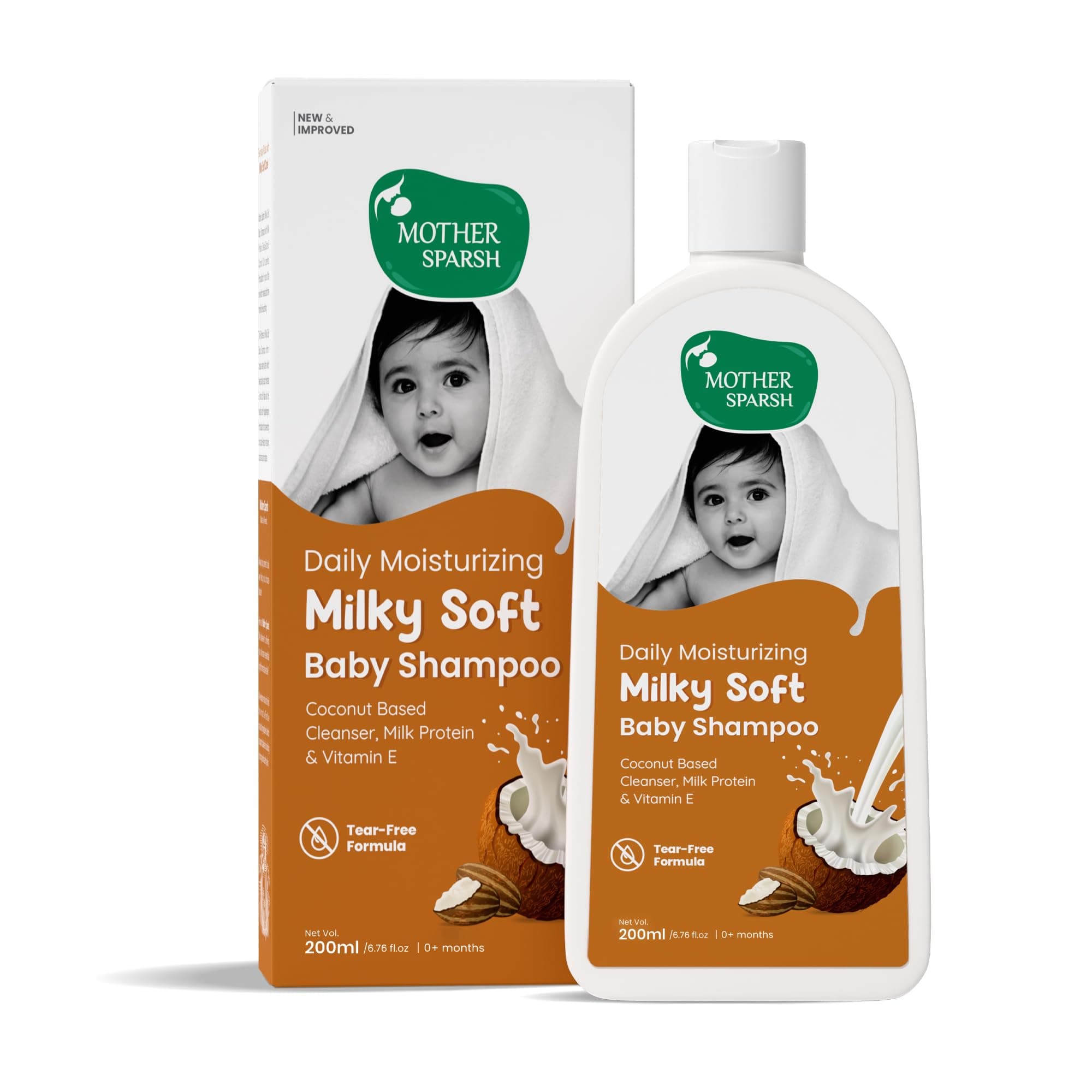 Mother Sparsh Milky Soft Baby Shampoo - 200ml | For Daily Moisturizing | Tear Free Formula With Milk Protein, Vitamin E & Coconut Oil