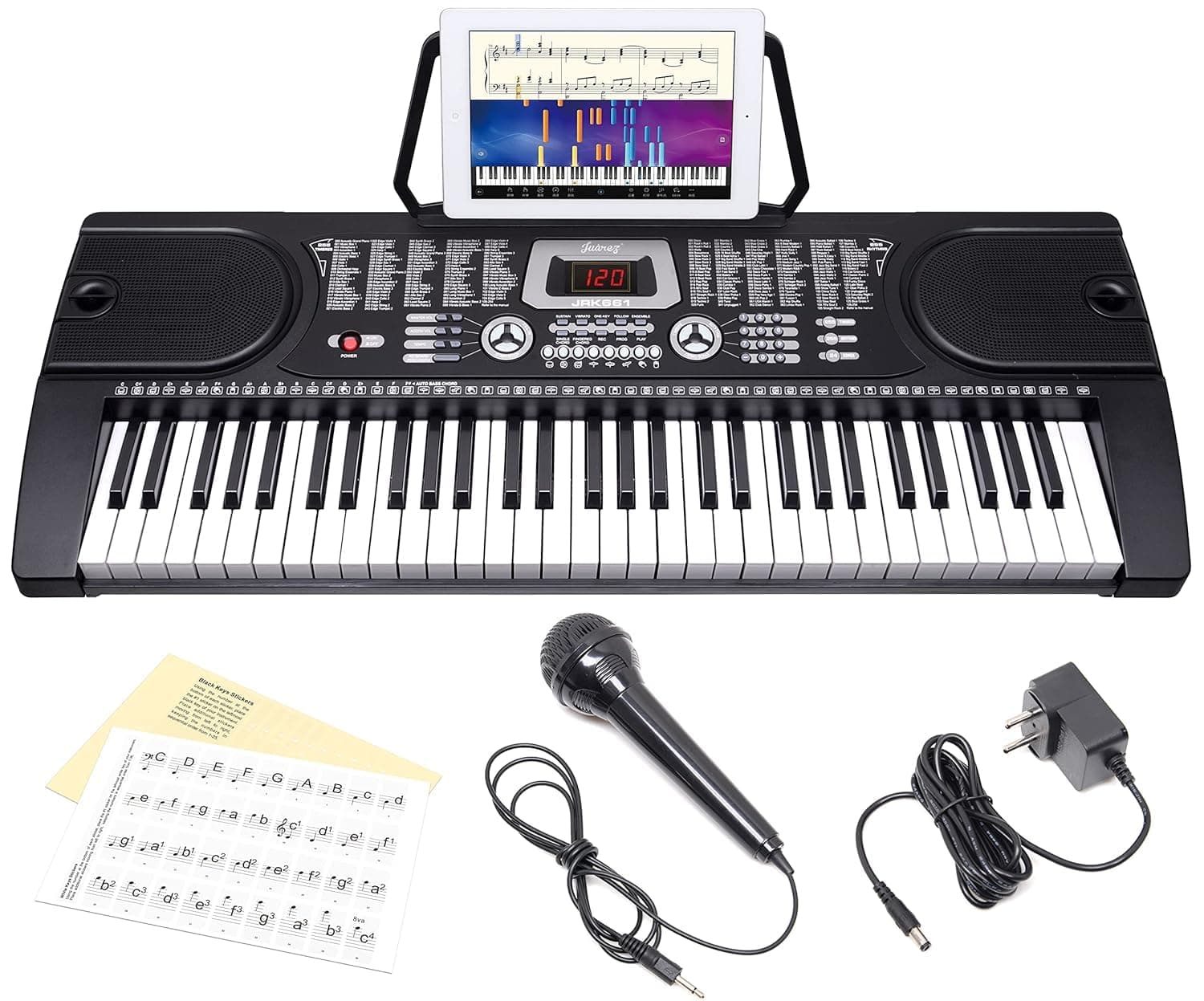 JUAREZ Octavé JRK661 61-Key Electronic Keyboard Piano with LED Display | Adapter | Key Note Stickers | Mic |Music Sheet Stand | 255 Rhythms | 255 Timbres | 24 Demos | 8 Percussions
