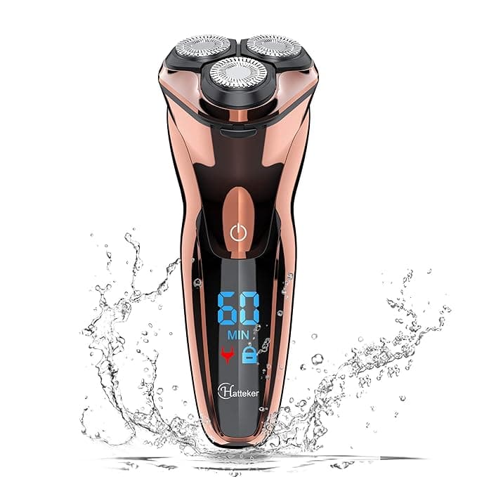 Hatteker Electric Shaver Men Razor Rotary Shavers With Pop-Up Sideburn Trimmer Waterproof Wet Dry Cordless Rechargeable, Bronze
