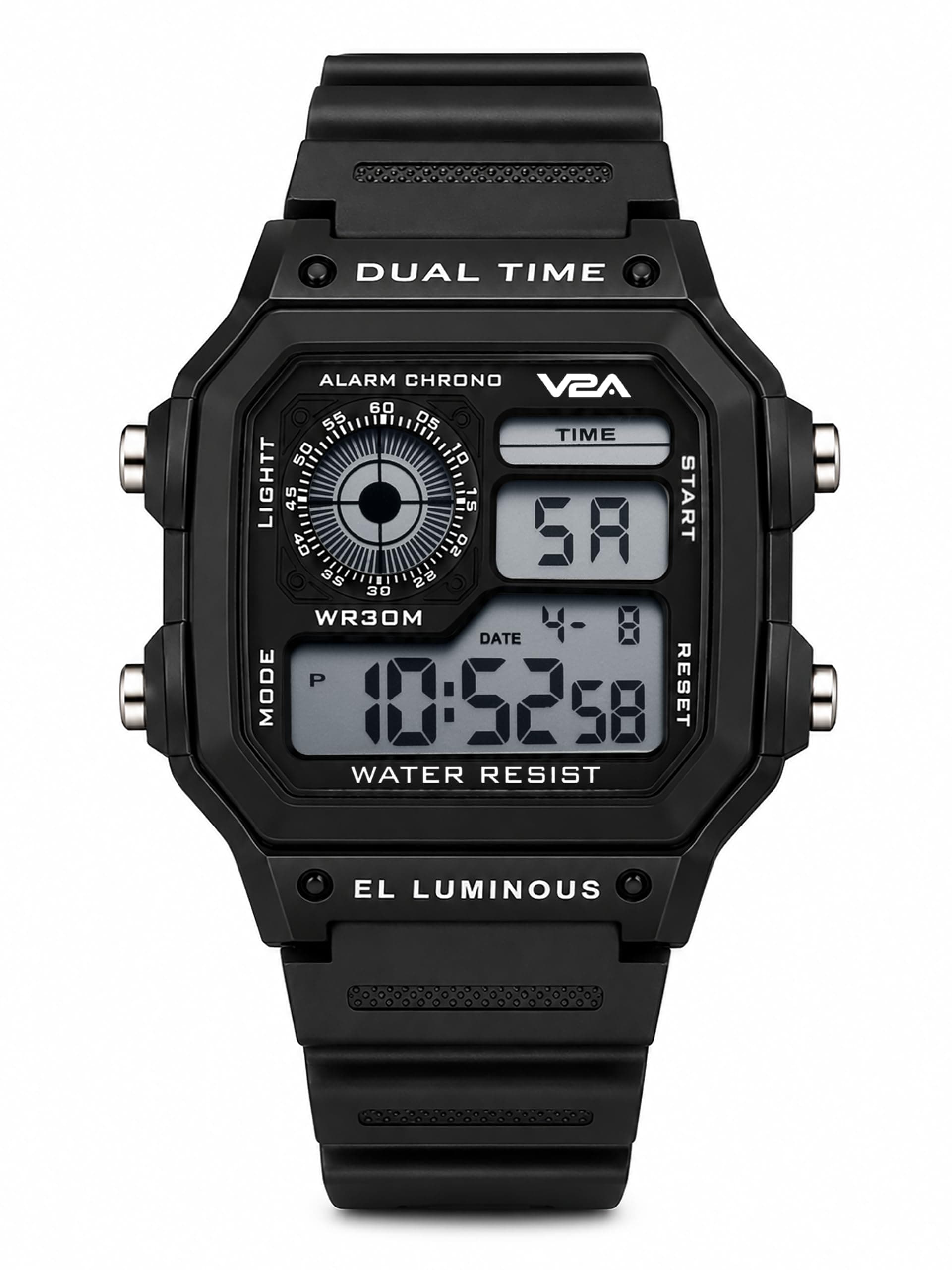 V2A Resin Digital Men's Watch - Black Dial, Black Strap