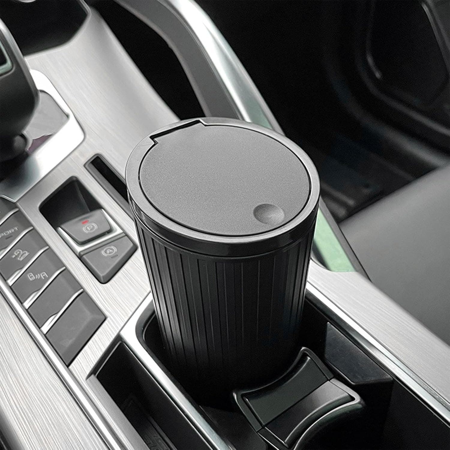 Soko Plastic Carbin Mini Car Trash Can With Lid, Small Portable Garbage Bin, Car Accessories, Leakproof Vehicle Cup Holder Waste Storage For Car, Home, Kitchen, Office - Black, Press-Top
