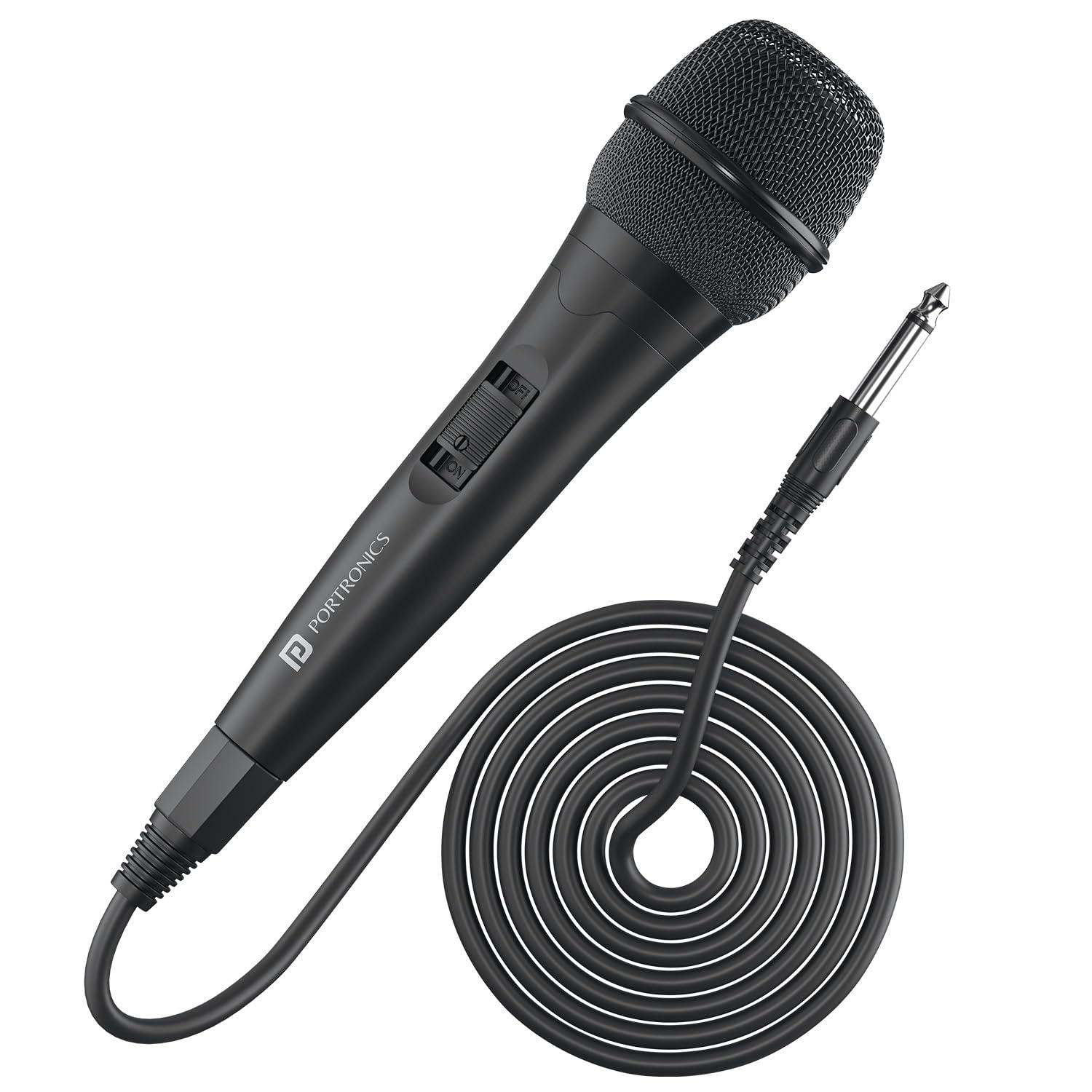 Portronics Provox Professional Cardioid Dynamic Wired Microphone, 7.5ft Cable Length, 6.35mm Connector, Best for Vocals, Singing, Karaoke, Live Performance, Studio, PA System, Stage, Recording(Black)