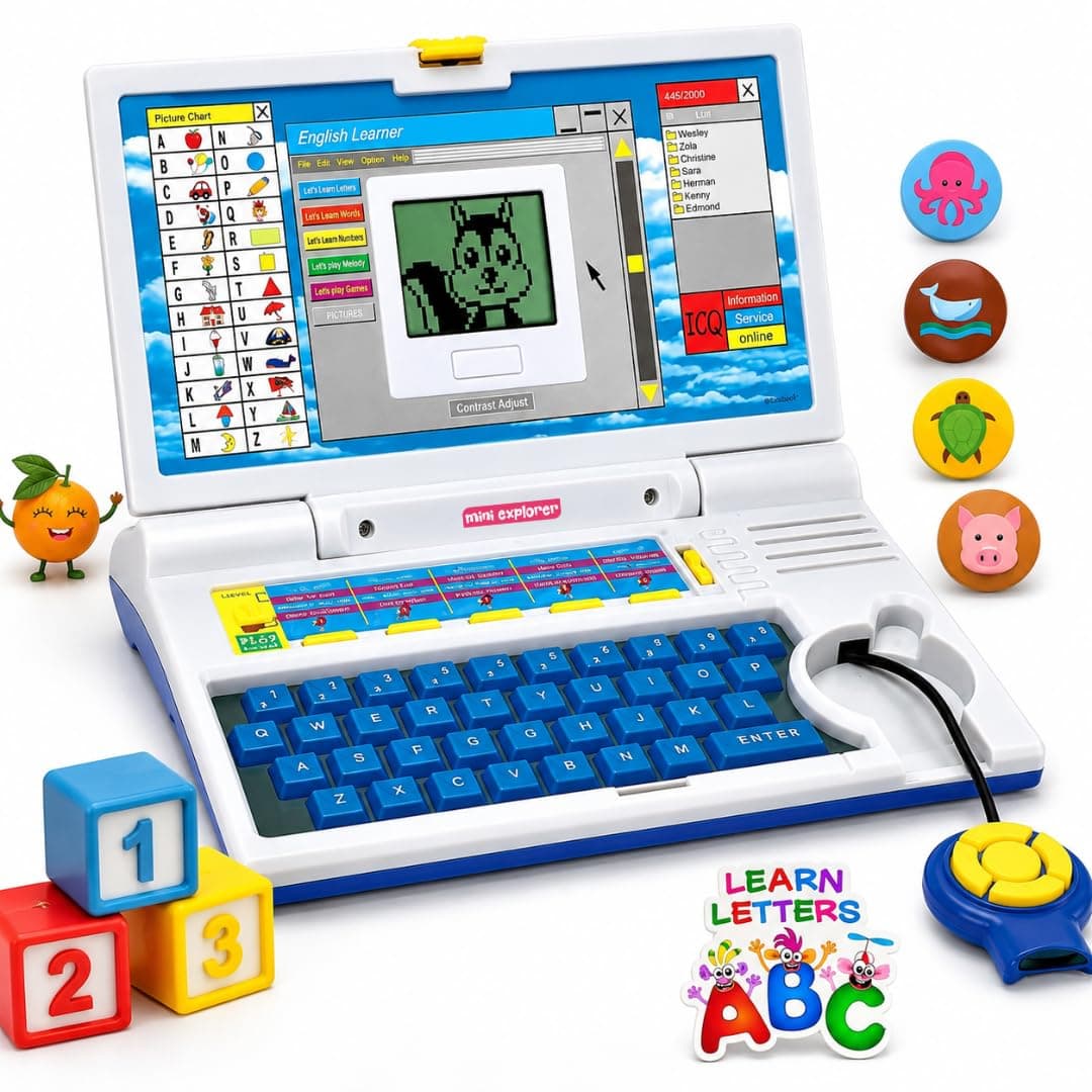 MiniExplorer Educational Computer Laptop Toy for Kids with Mouse |Toys for 2 - 5 Years Old Boys Girls| Learning Activity Alphabet, Letter, Words, Games & Music, Mathematics Logical Memory Tool - Blue