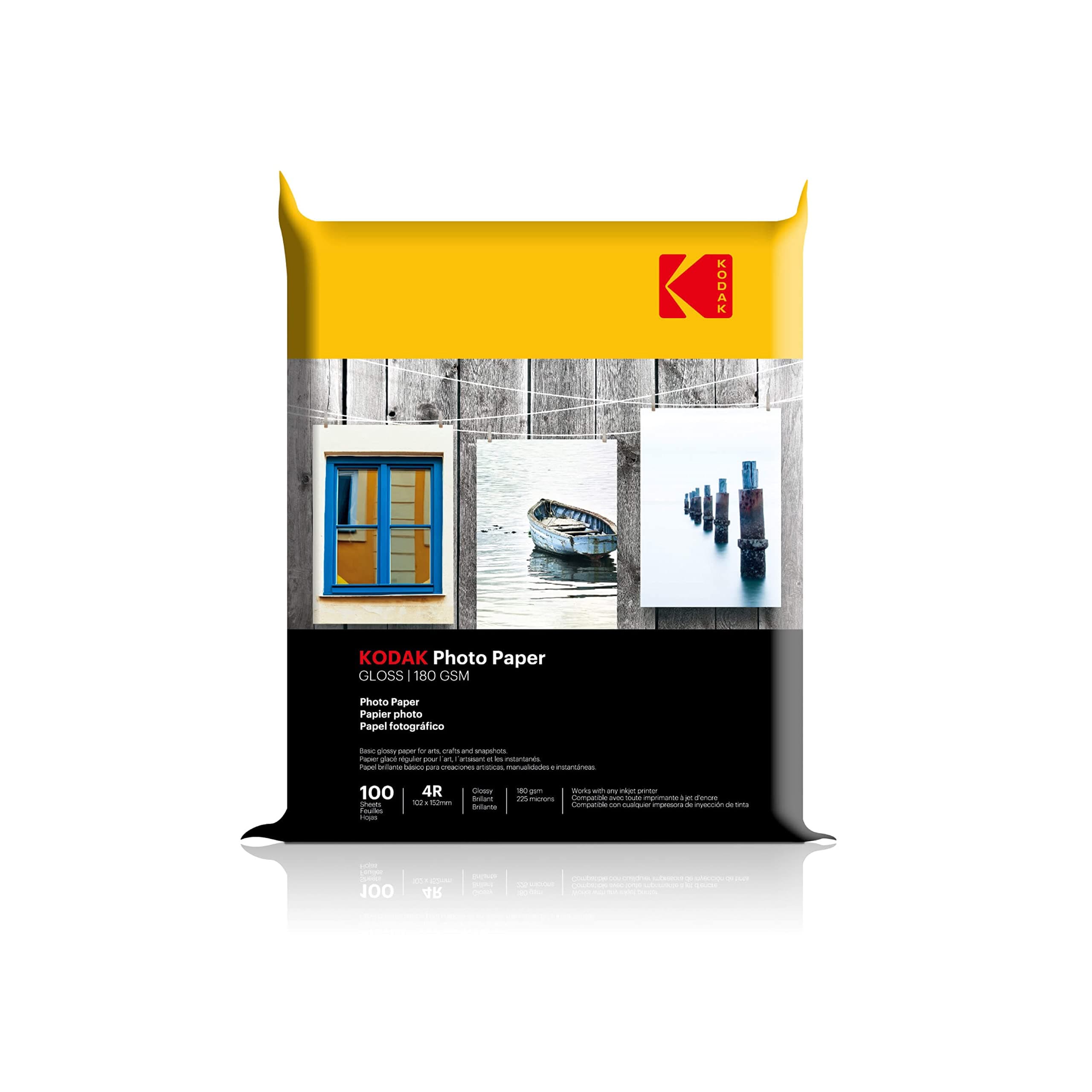 Kodak 180 GSM 4R (4x6) Glossy Photo Paper – Water Resistant, Pack of 100 sheets, Compatible with all Inkjet Printers