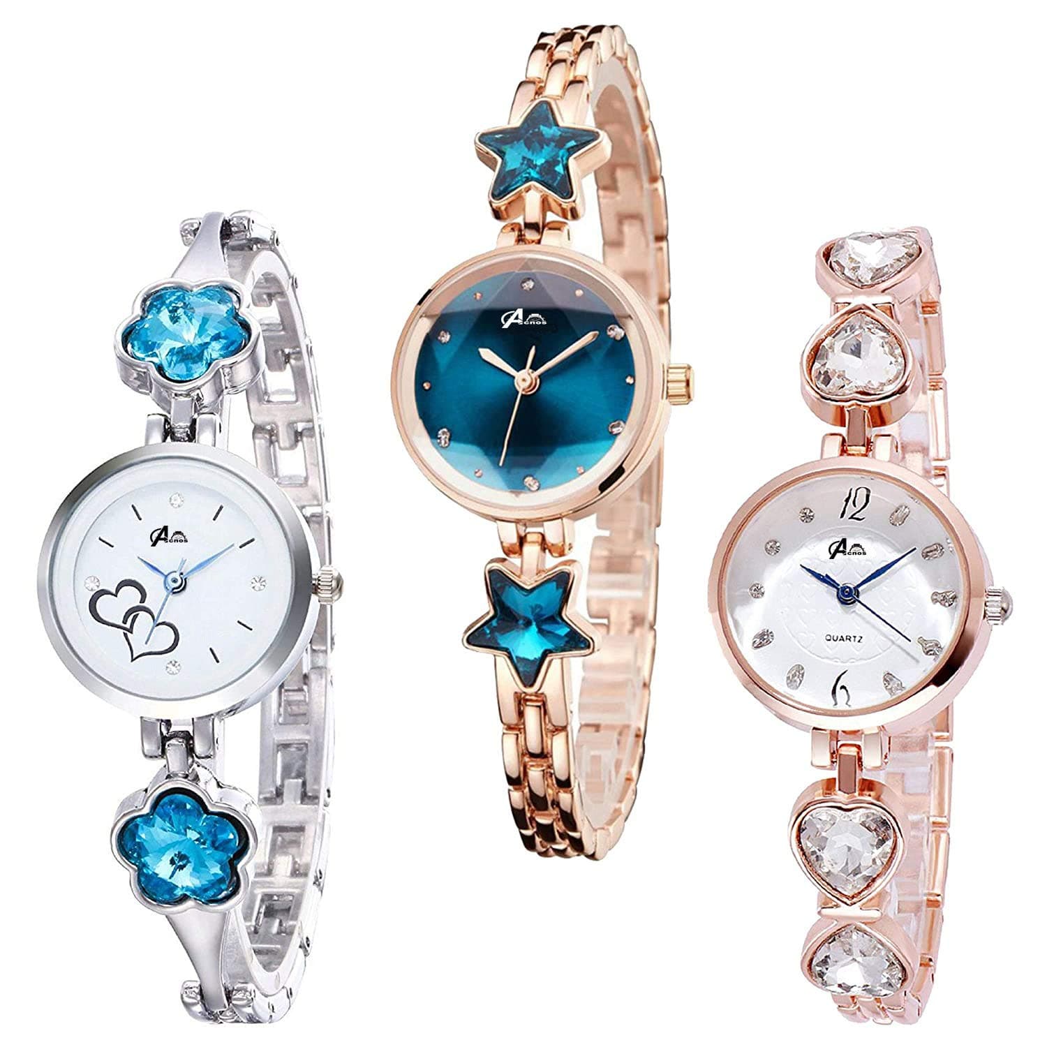 Acnos® Premium Luxury Analogue Girl's Stainless Steel Watch(Multicolour Dial 1-Multicolour Colored Strap)