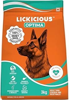 LICKICIOUS Optima Dry Dog Food Adult 3 KG | Chicken & Vegetable | Complete and Balanced Optimum Nutrition for Pedigree Dogs | Great Taste & Easy Digestion (Pack of 1)