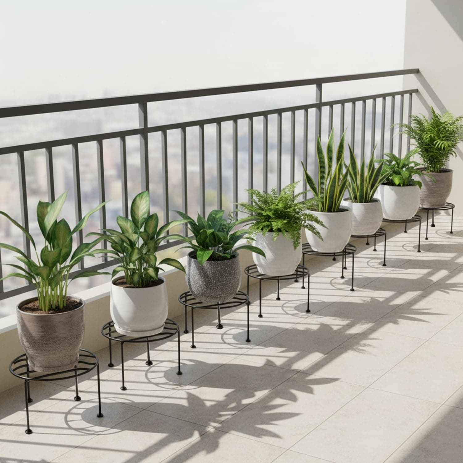 ORILEY Round Plant Stand Galvanised Metal Flower Pot Holder Gamla Support Corner Rack Outdoor Display Shelf for Home Garden Balcony Decoration - (Pack of 8, Black)